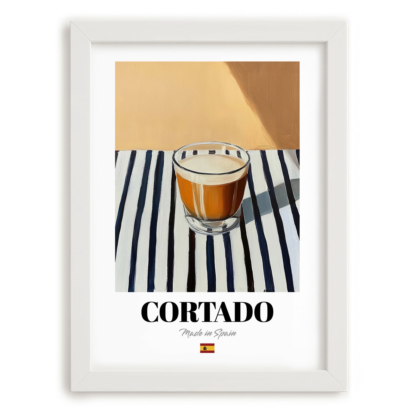 Cortado – Spanish Coffee, Konditorei Still Life, placed in minimal white frame
