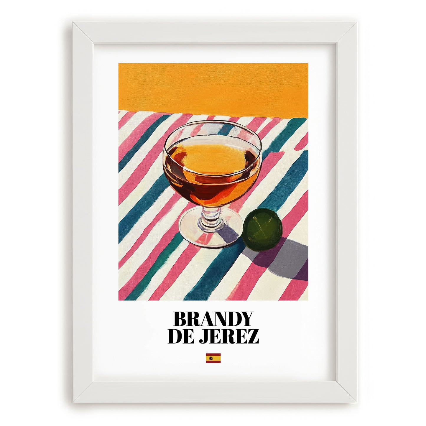 Brandy de Jerez – Spanish Spirit Drink, Sky Bar Painting, placed in minimal white frame