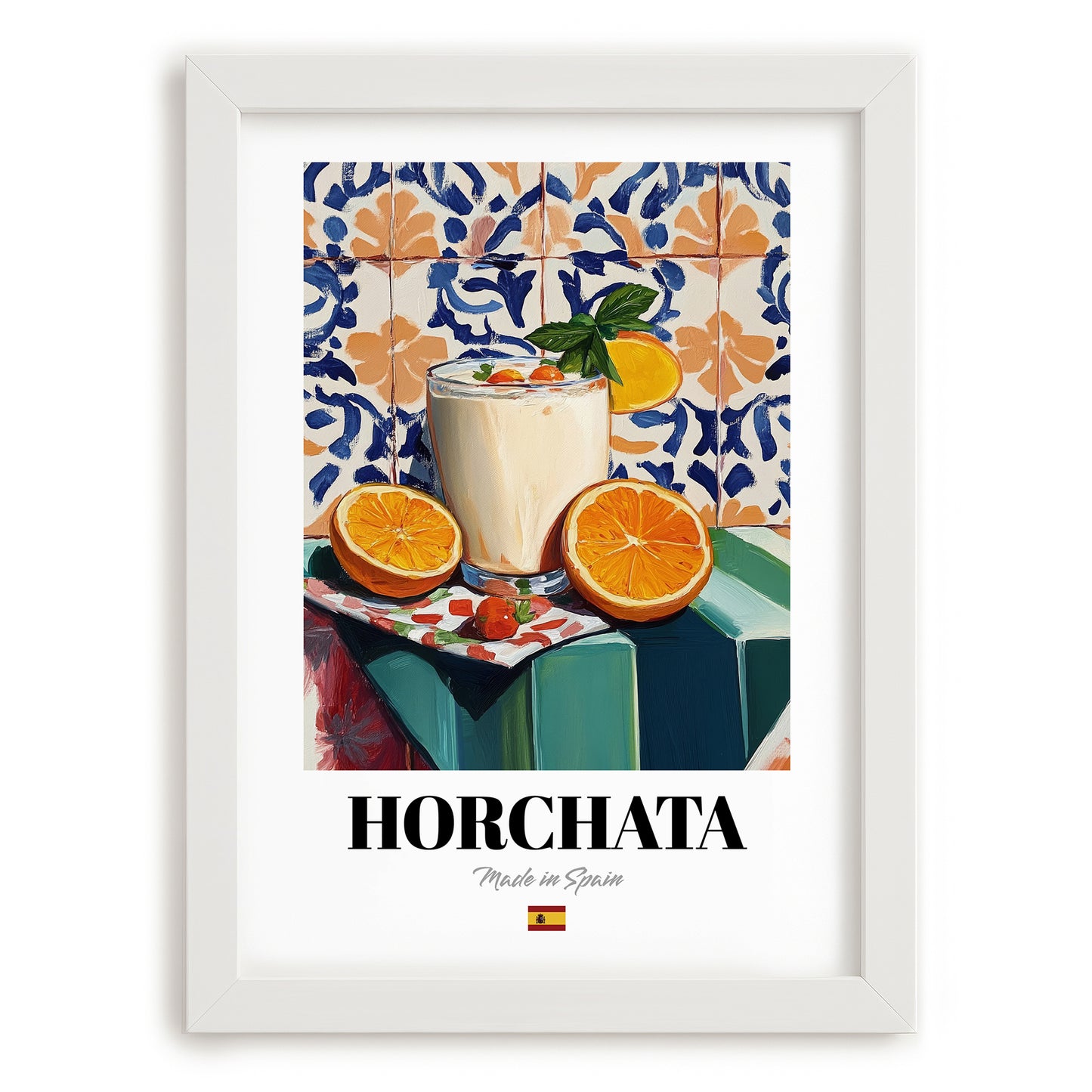 Horchata – Spanish Beverage Drink, Cocktail Lounge Art, placed in minimal white frame
