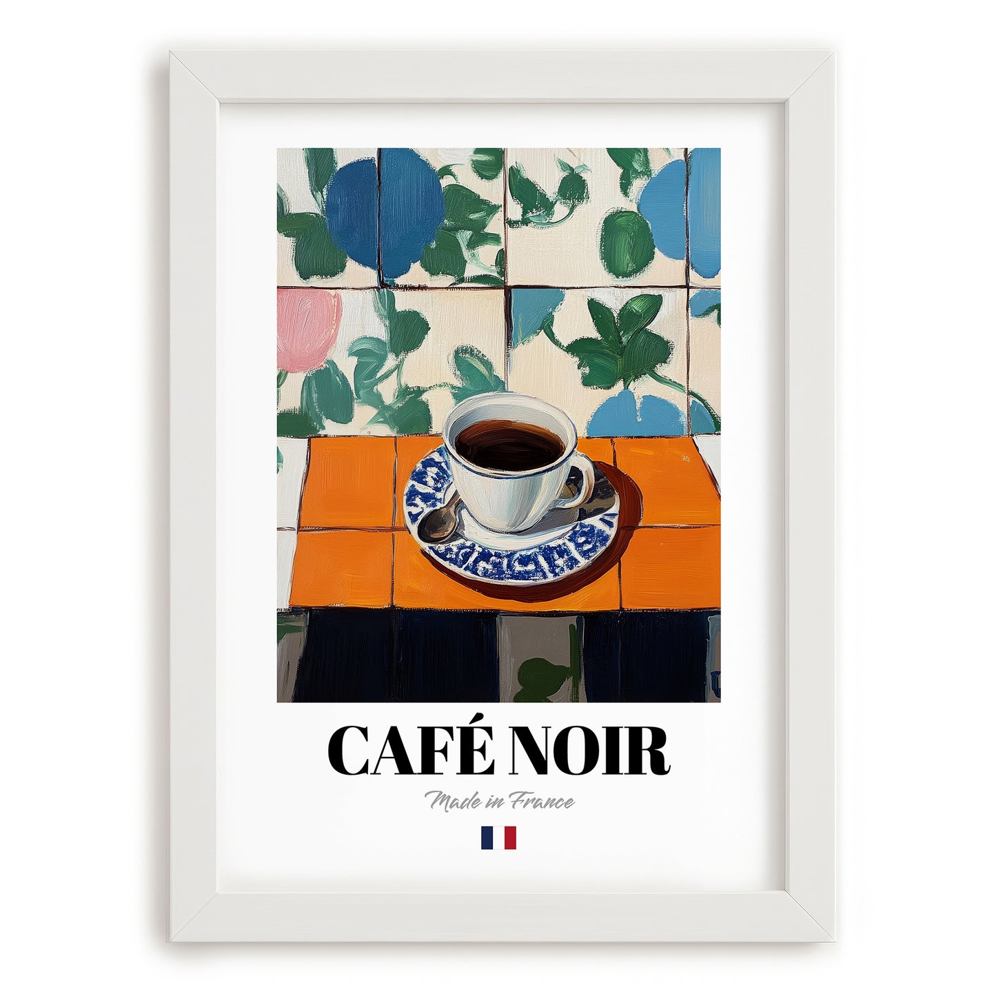 Café Noir – French Coffee, Espresso Bar Art, placed in minimal white frame