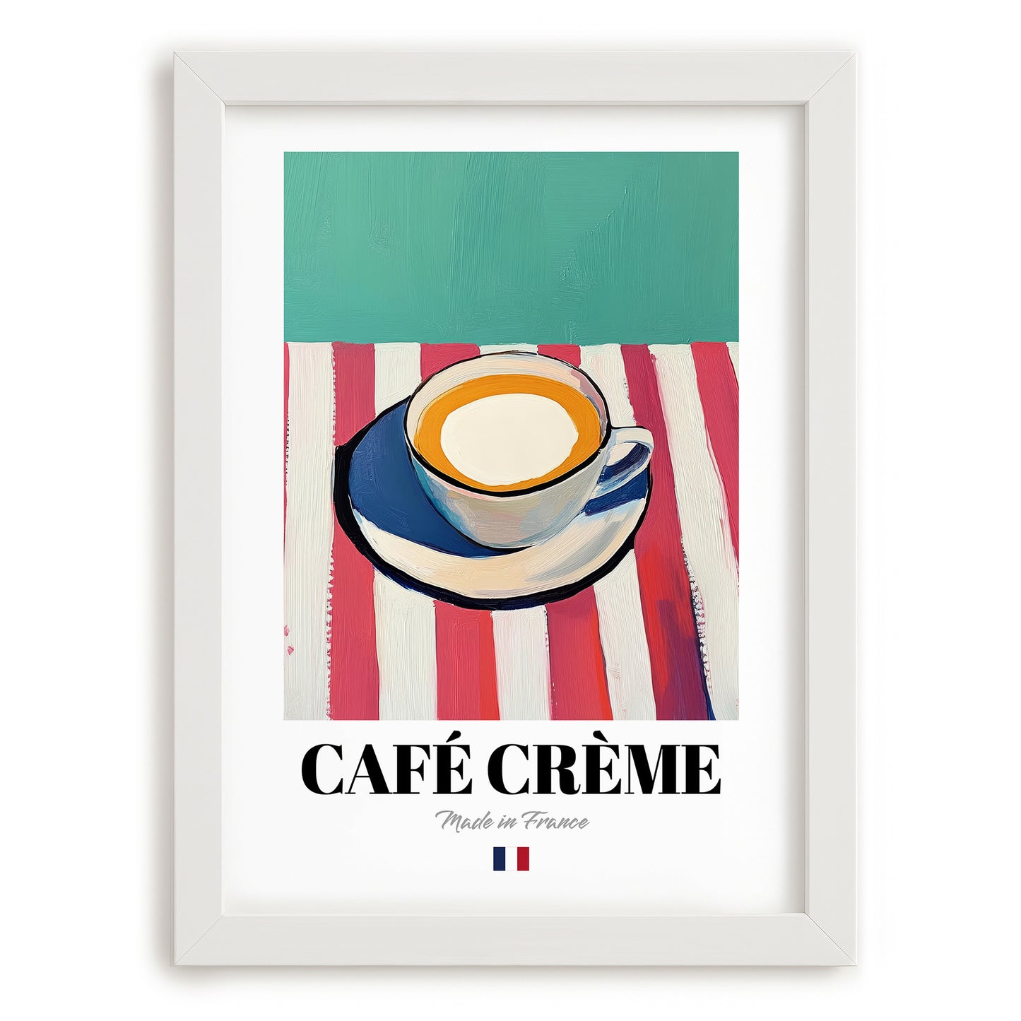 Café Crème – French Coffee, Konditorei Poster, placed in minimal white frame