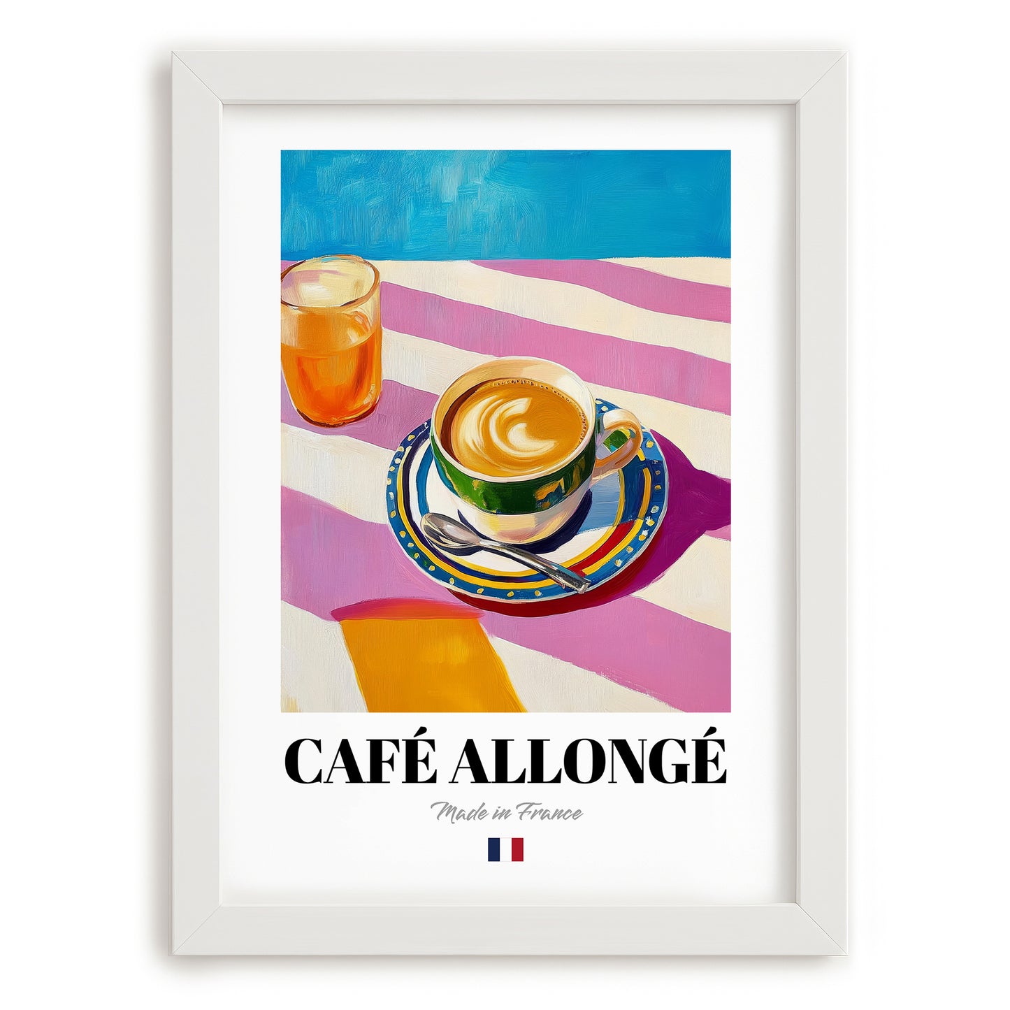 Café Allongé – French Coffee, Coffeehouse Poster, placed in minimal white frame