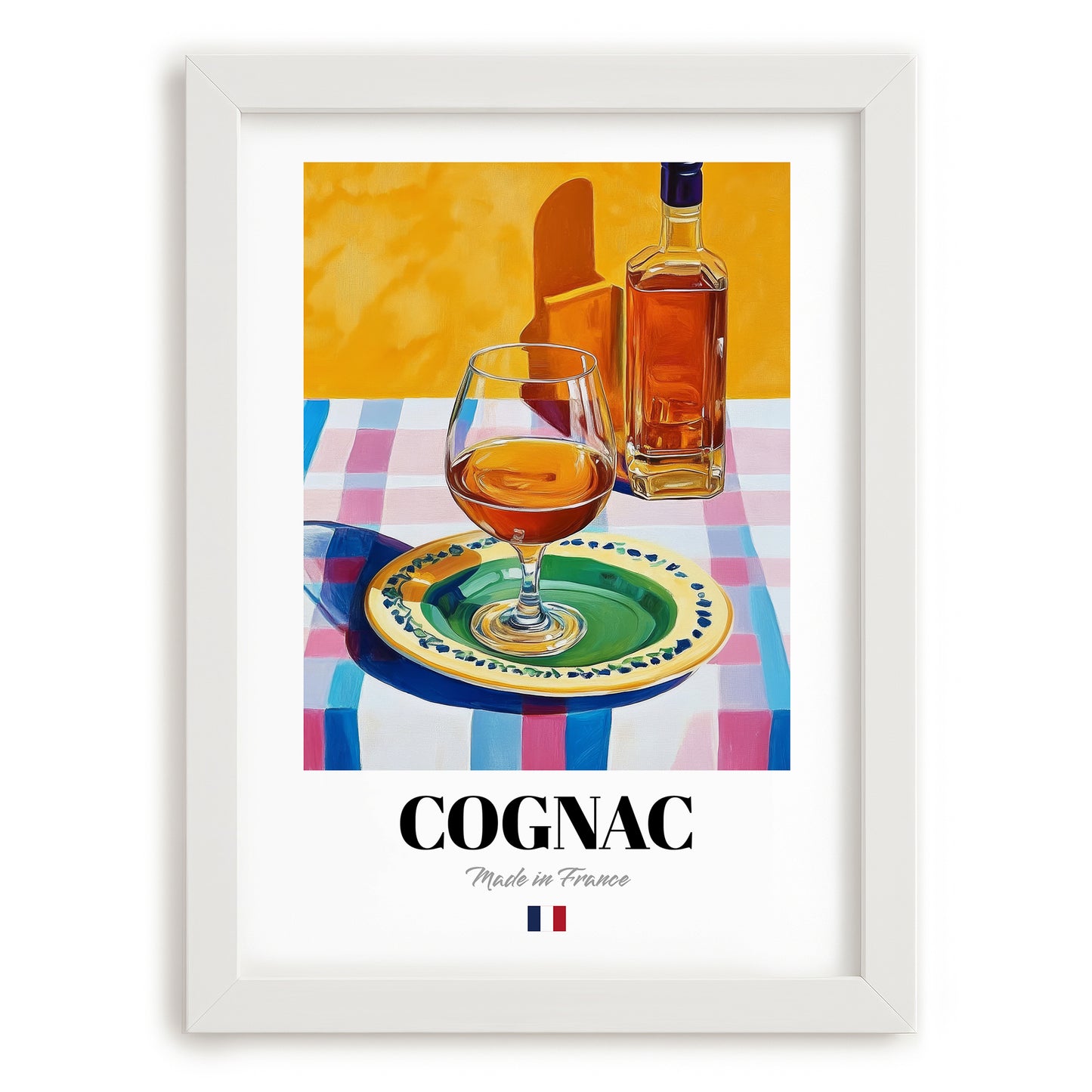 Cognac – French Spirit Drink, Hotel Lobby Painting, placed in minimal white frame