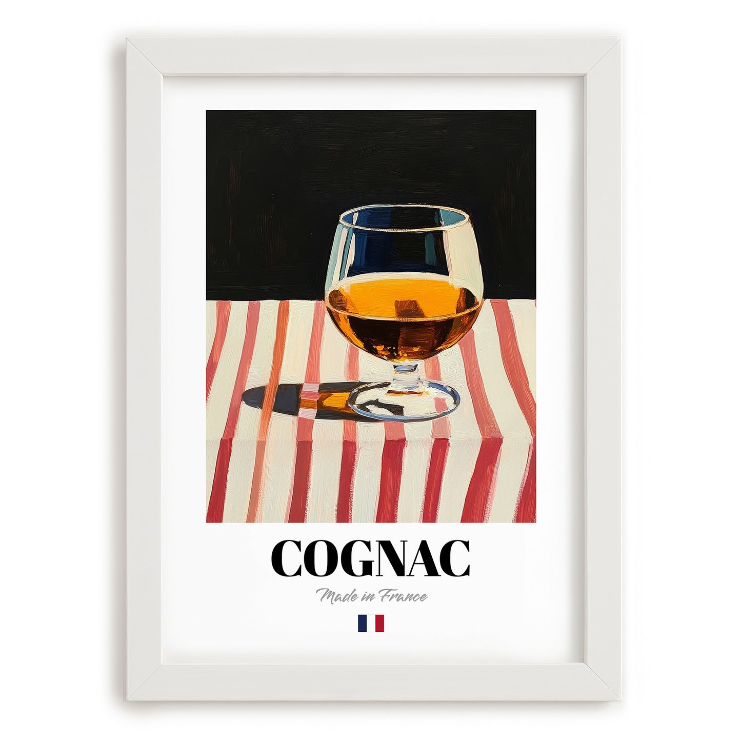 Cognac – French Spirit Drink, Beach Bar Poster, placed in minimal white frame