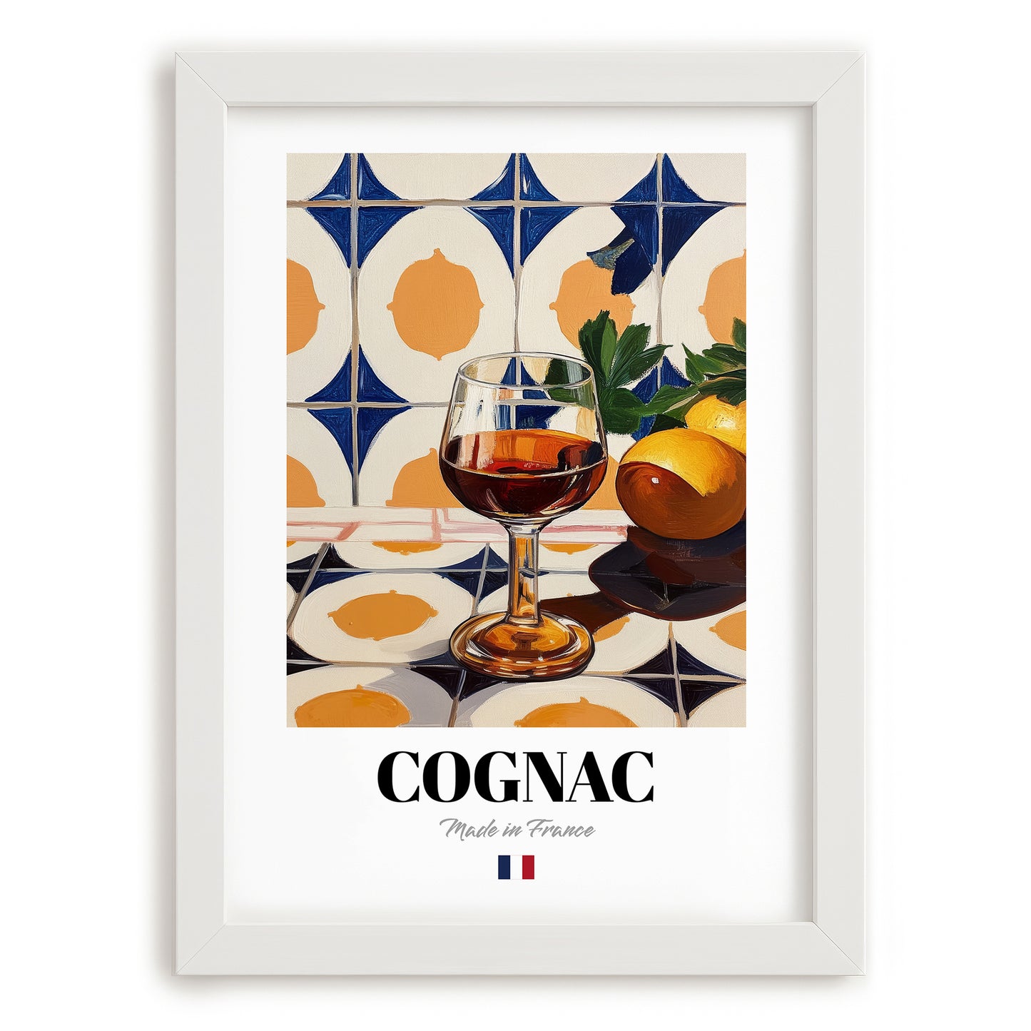 Cognac – French Spirit Drink, Hotel Lobby Art, placed in minimal white frame