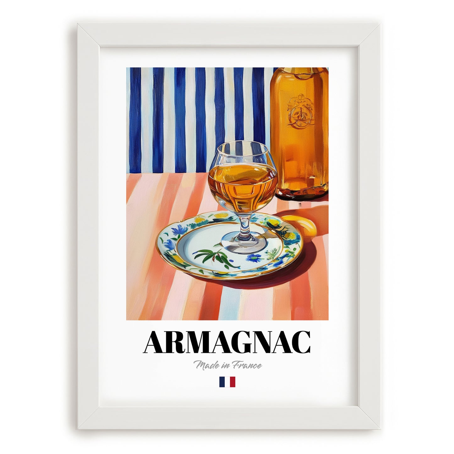 Armagnac – French Spirit Drink, Cocktail Lounge Wall Art, placed in minimal white frame