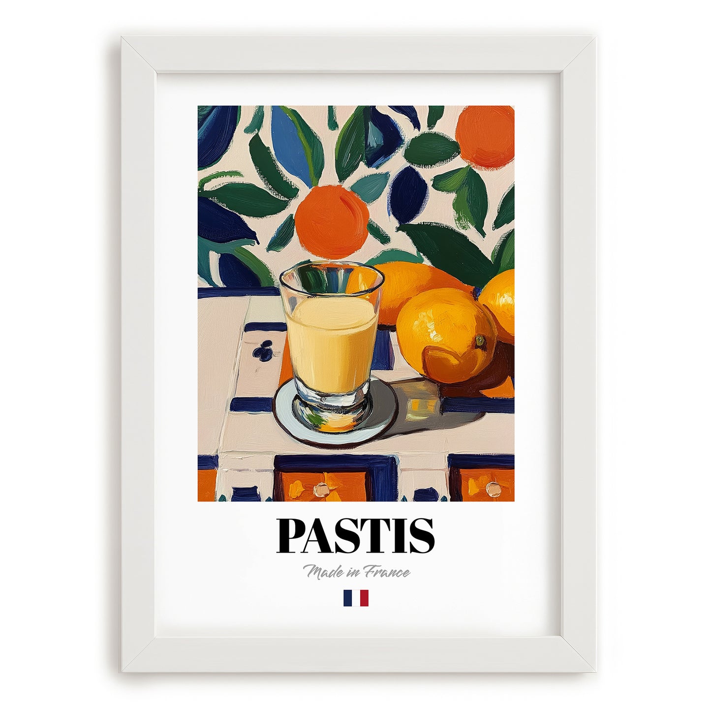 Pastis – French Spirit Drink, Rooftop Terrace Wall Art, placed in minimal white frame