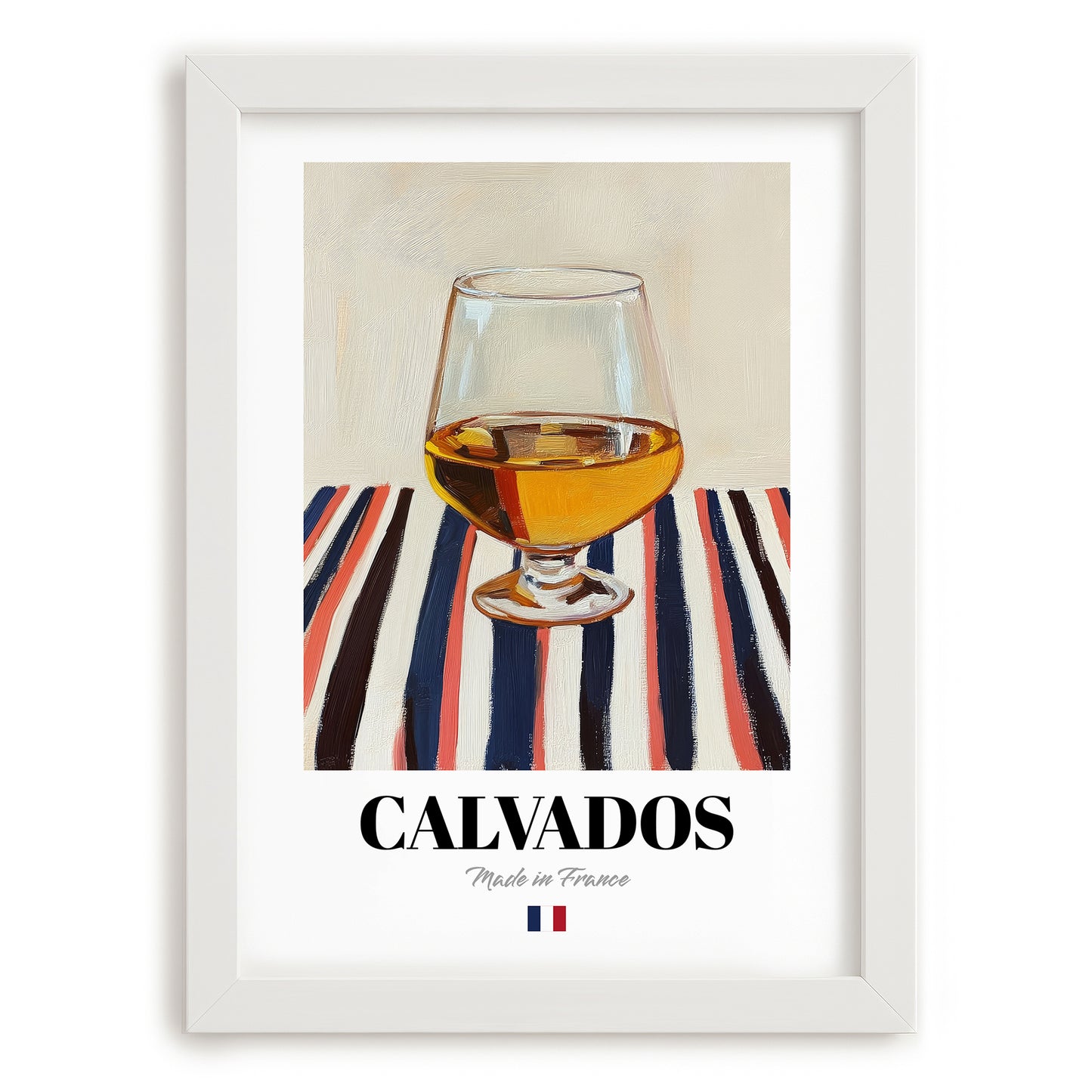 Calvados – French Spirit Drink, Beach Bar Illustration, placed in minimal white frame