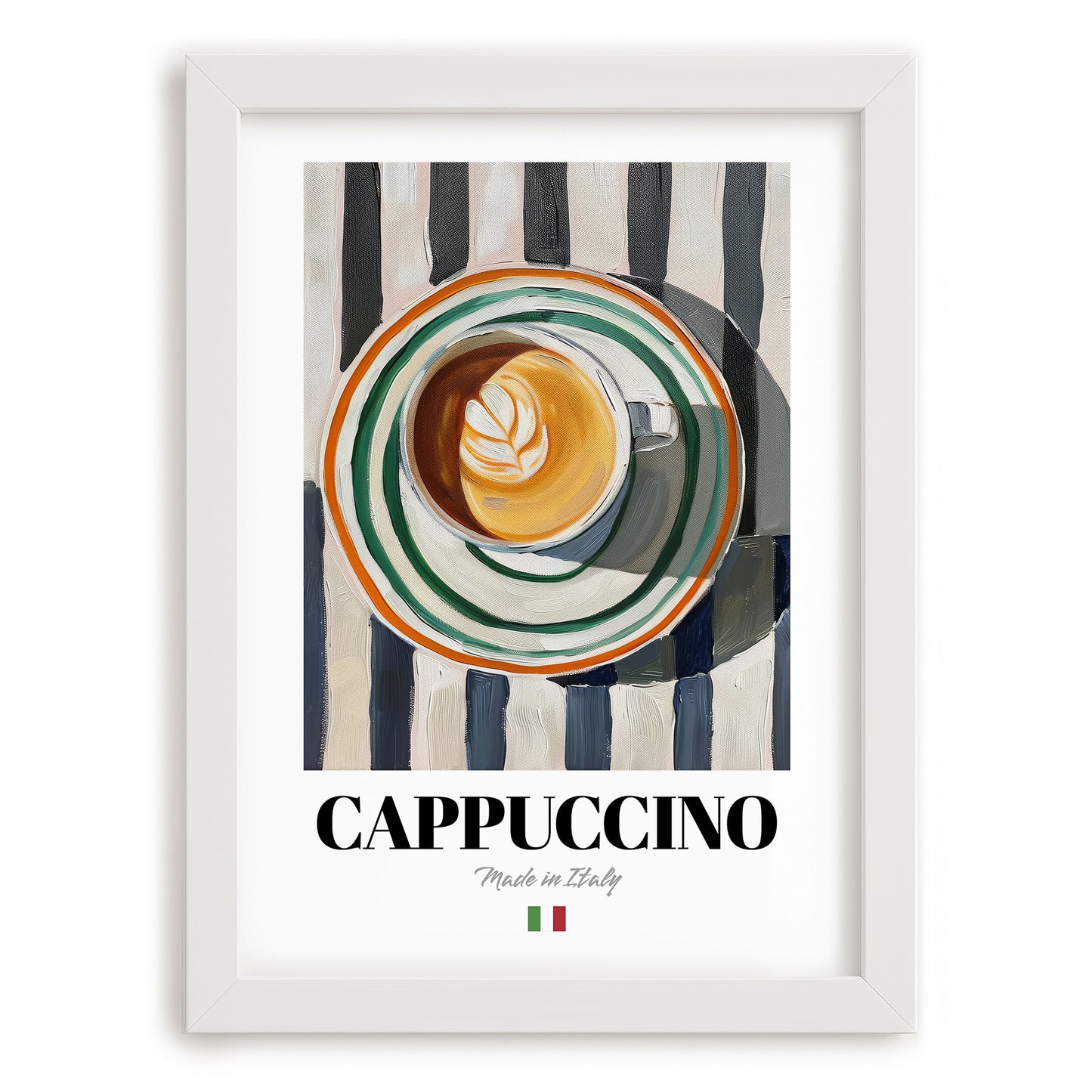 Cappuccino Lot #2 - Italienischer Kaffee auf gestreifter Tischdecke