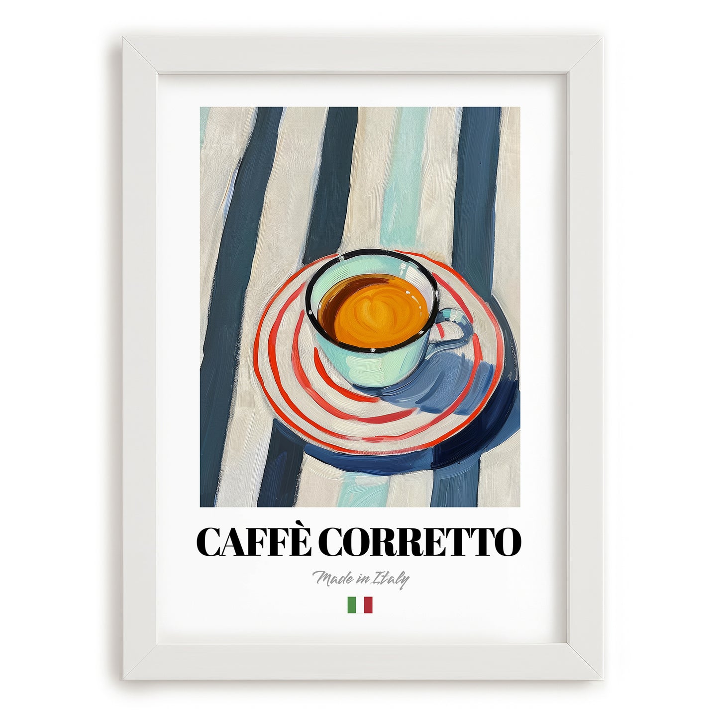Caffè Corretto – Italian Coffee, Street Café Print, placed in minimal white frame