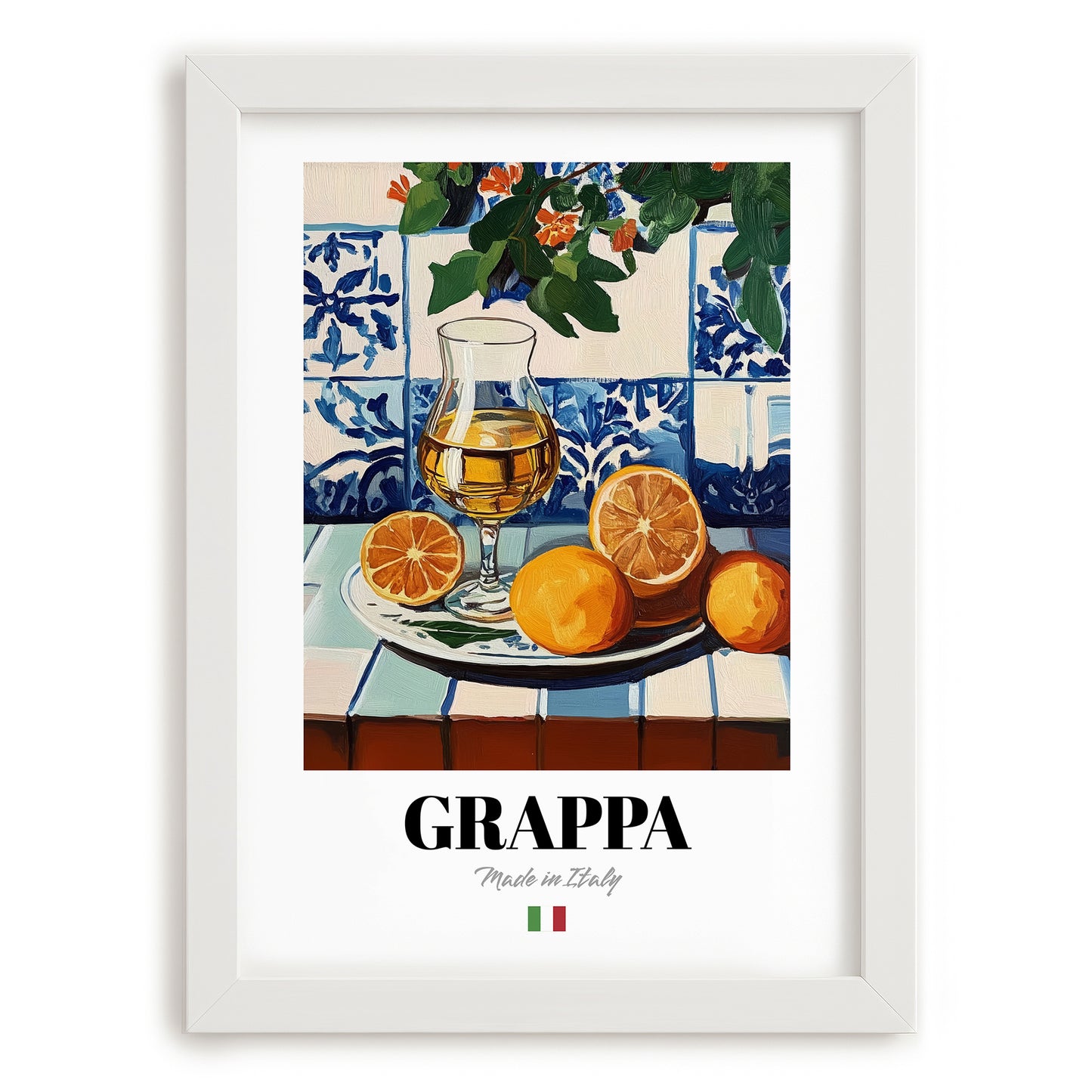 Grappa – Italian Spirit Drink, Cocktail Lounge Wall Art, placed in minimal white frame