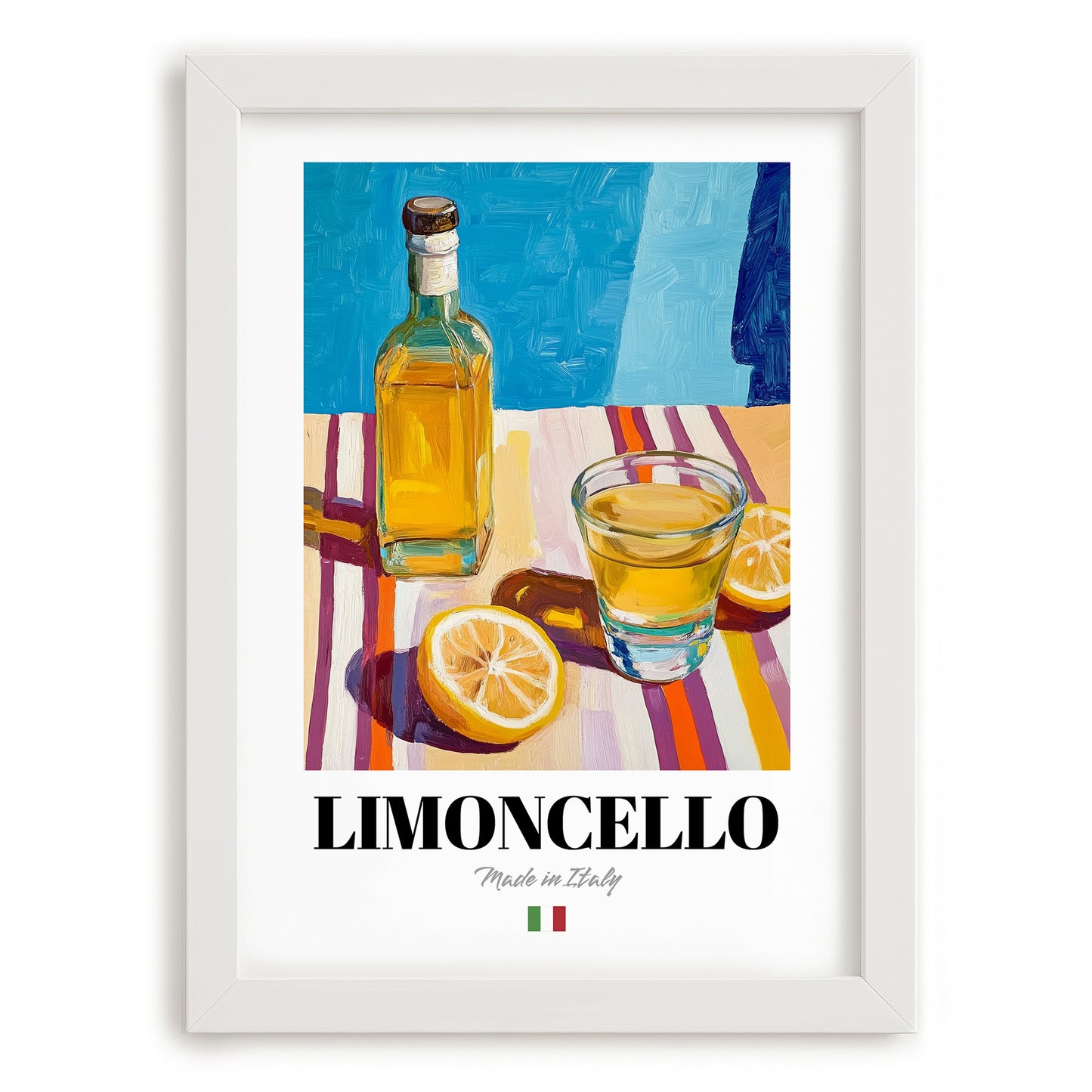 Limoncello – Italian Liqueur Drink, Rooftop Terrace Wall Art, placed in minimal white frame