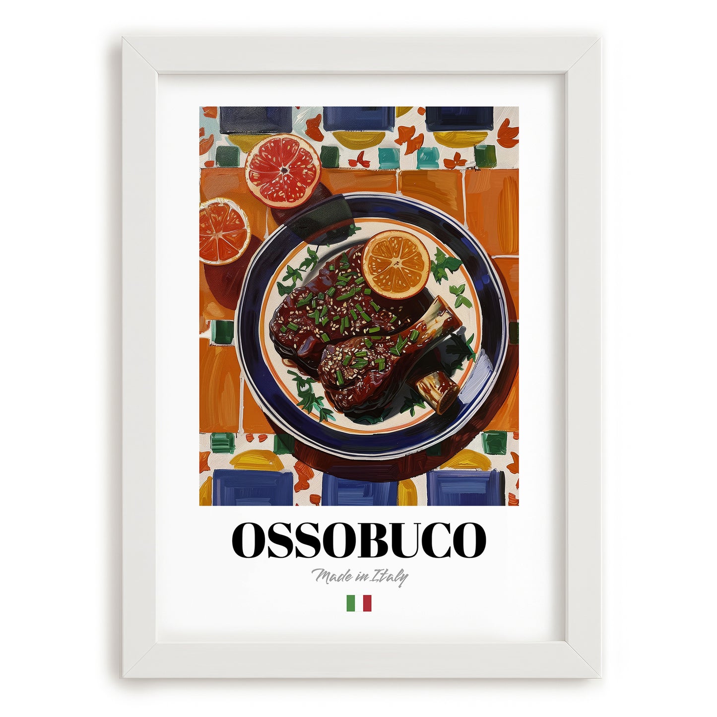 Ossobuco – Italian Stew Dish, Tavern Art, placed in minimal white frame