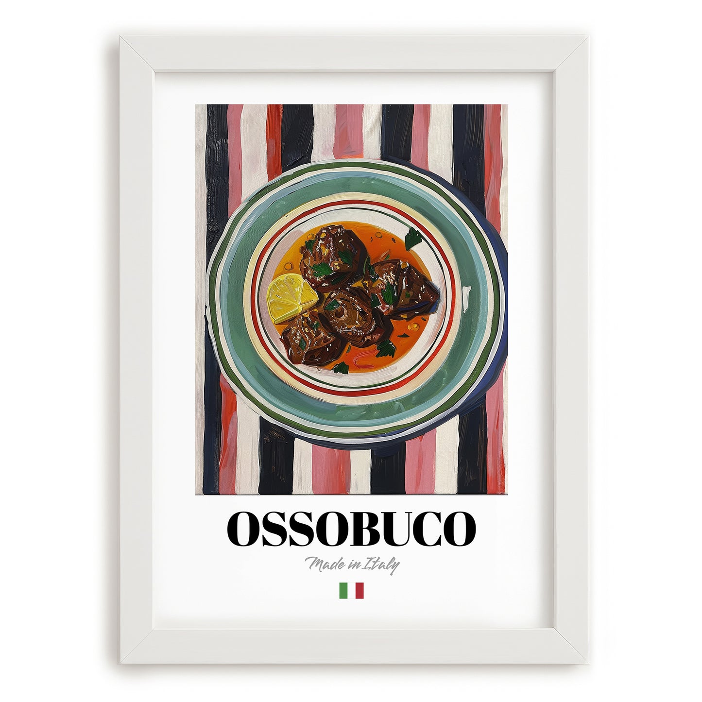 Ossobuco – Italian Stew Dish, Restaurant Poster, placed in minimal white frame