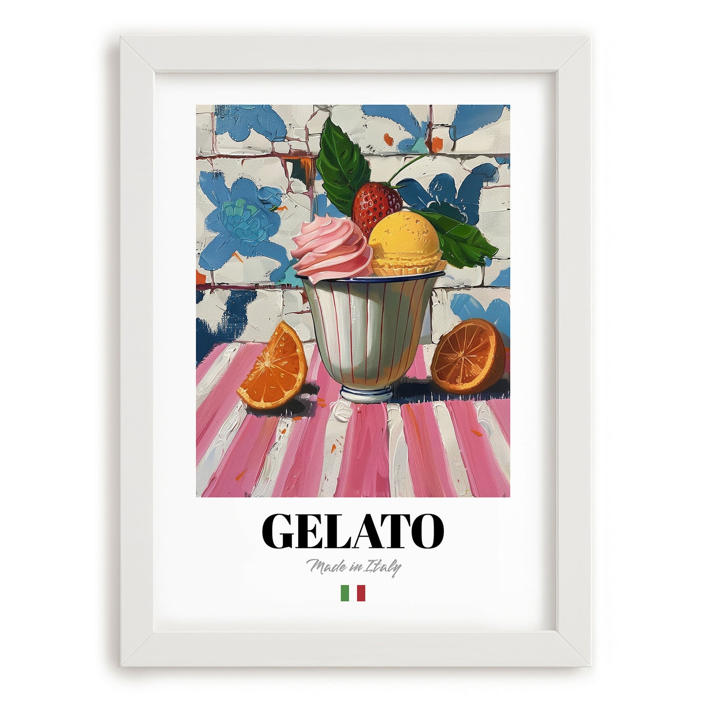 Gelato – Italian Ice Cream Gelato, Gelateria Still Life, placed in minimal white frame