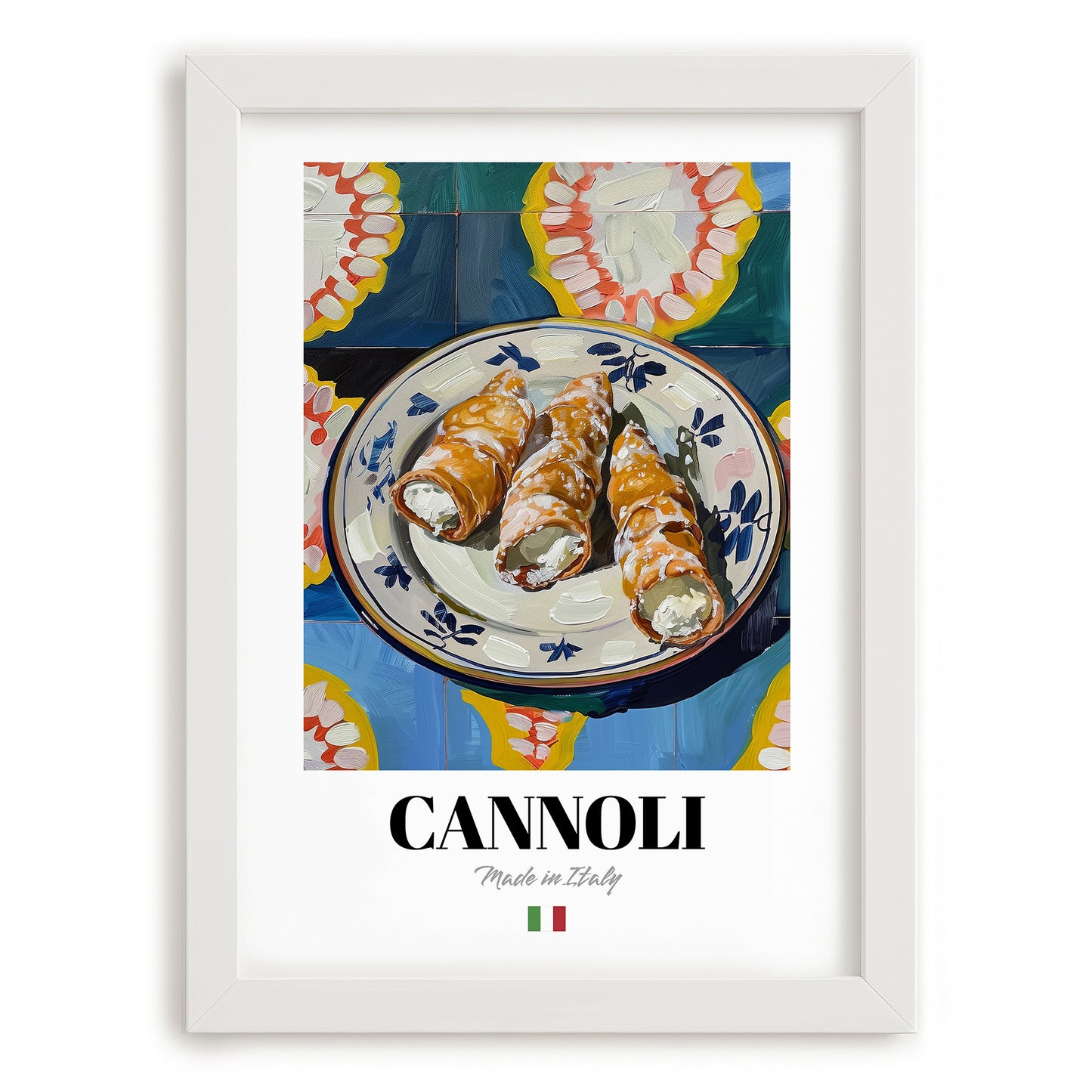 Cannoli – Italian Dessert Dish, Café Poster, placed in minimal white frame