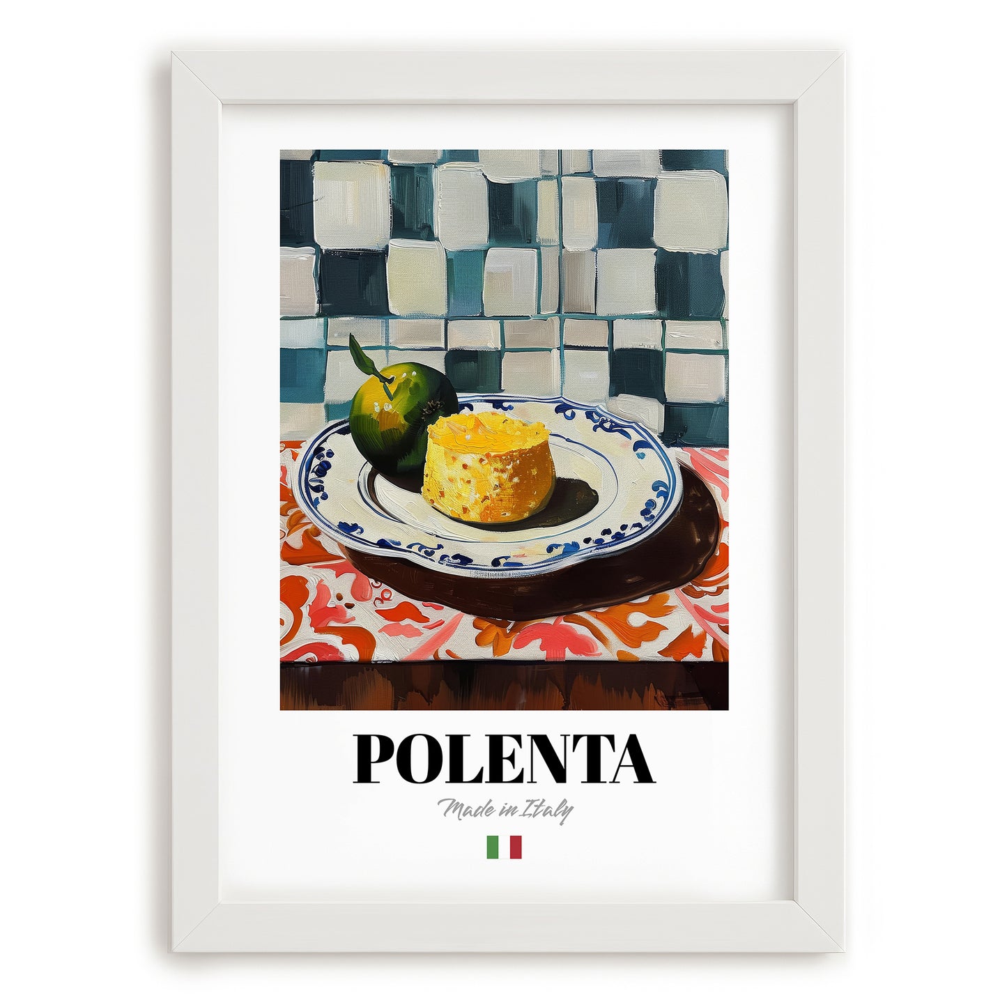 Polenta – Italian Dish, Café Poster, placed in minimal white frame