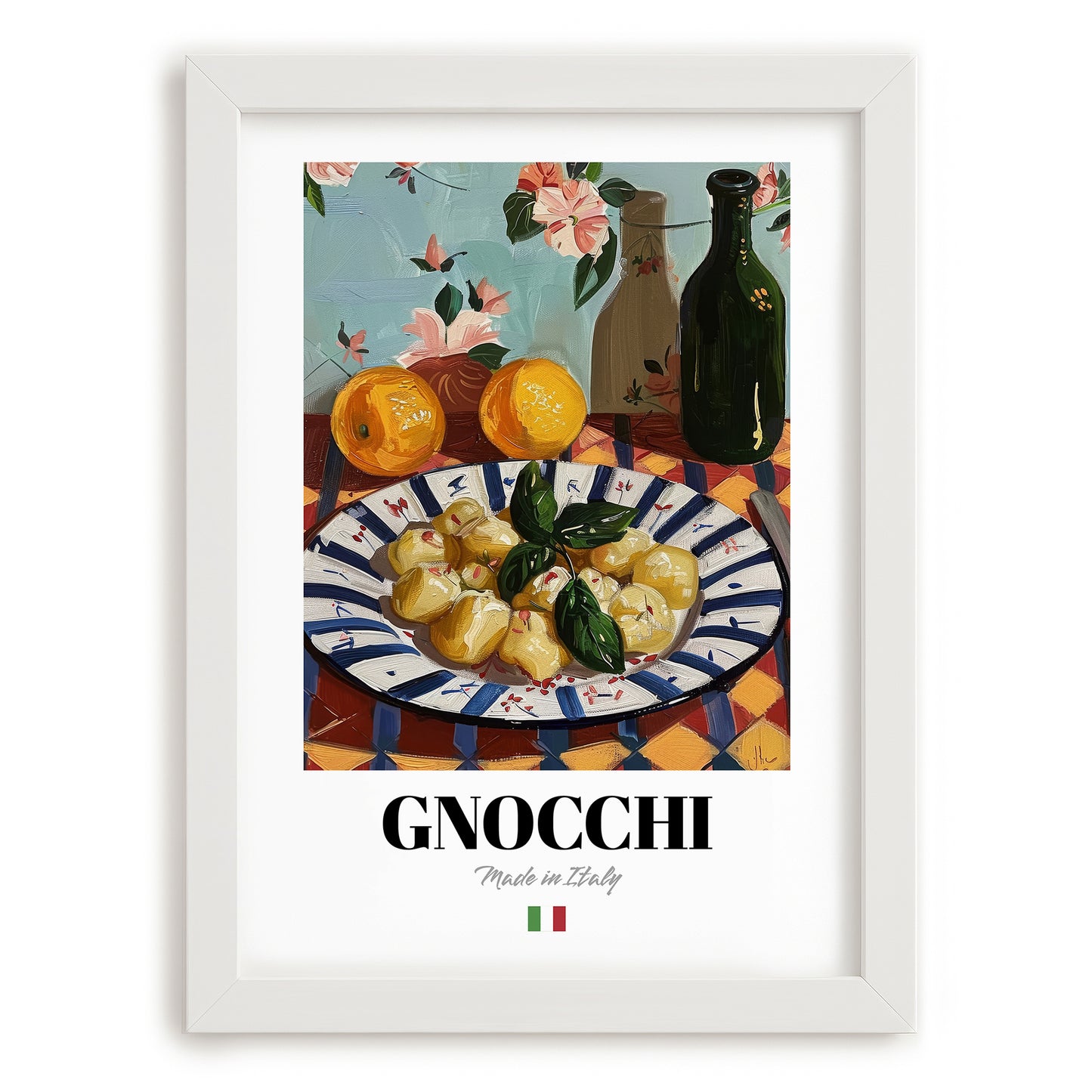 Gnocchi – Italian Pasta, Trattoria Wall Decor, placed in minimal white frame