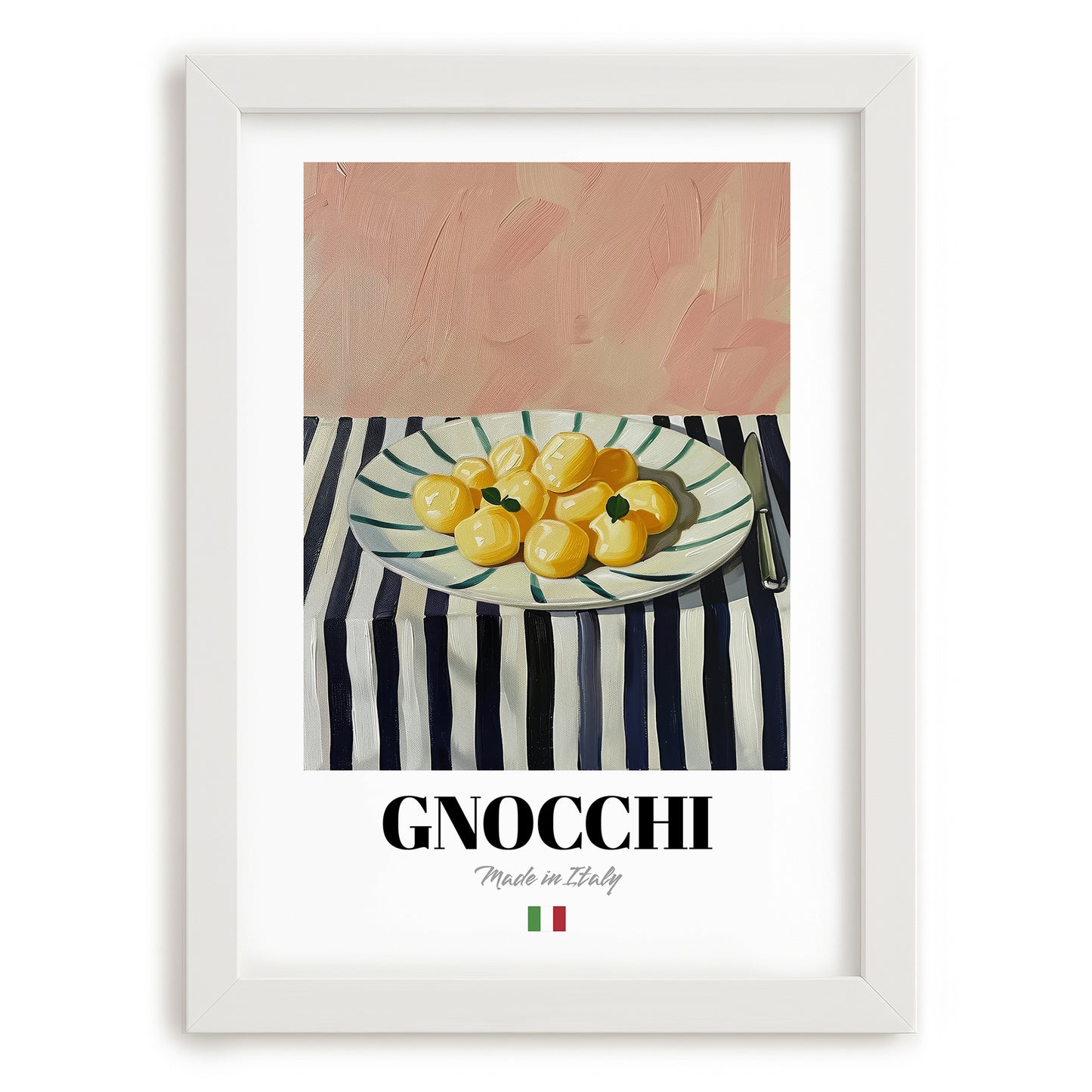 Gnocchi – Italian Pasta, Ristorante Wall Art, placed in minimal white frame