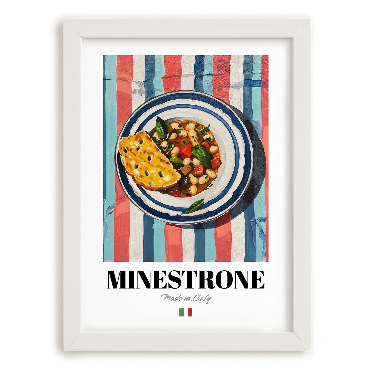 Minestrone – Italian Soup Dish, Café Painting, placed in minimal white frame