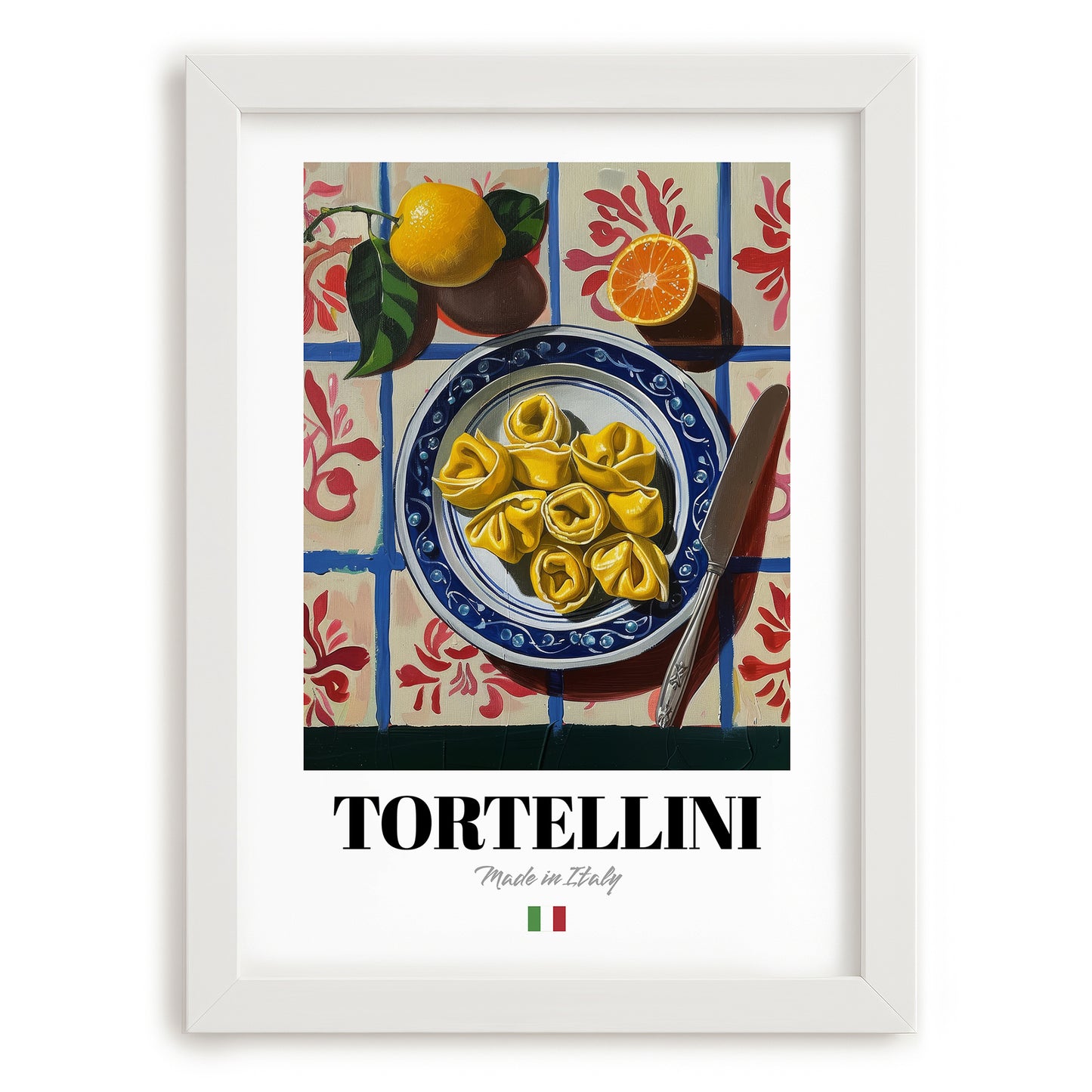 Tortellini – Italian Pasta, Ristorante Wall Art, placed in minimal white frame