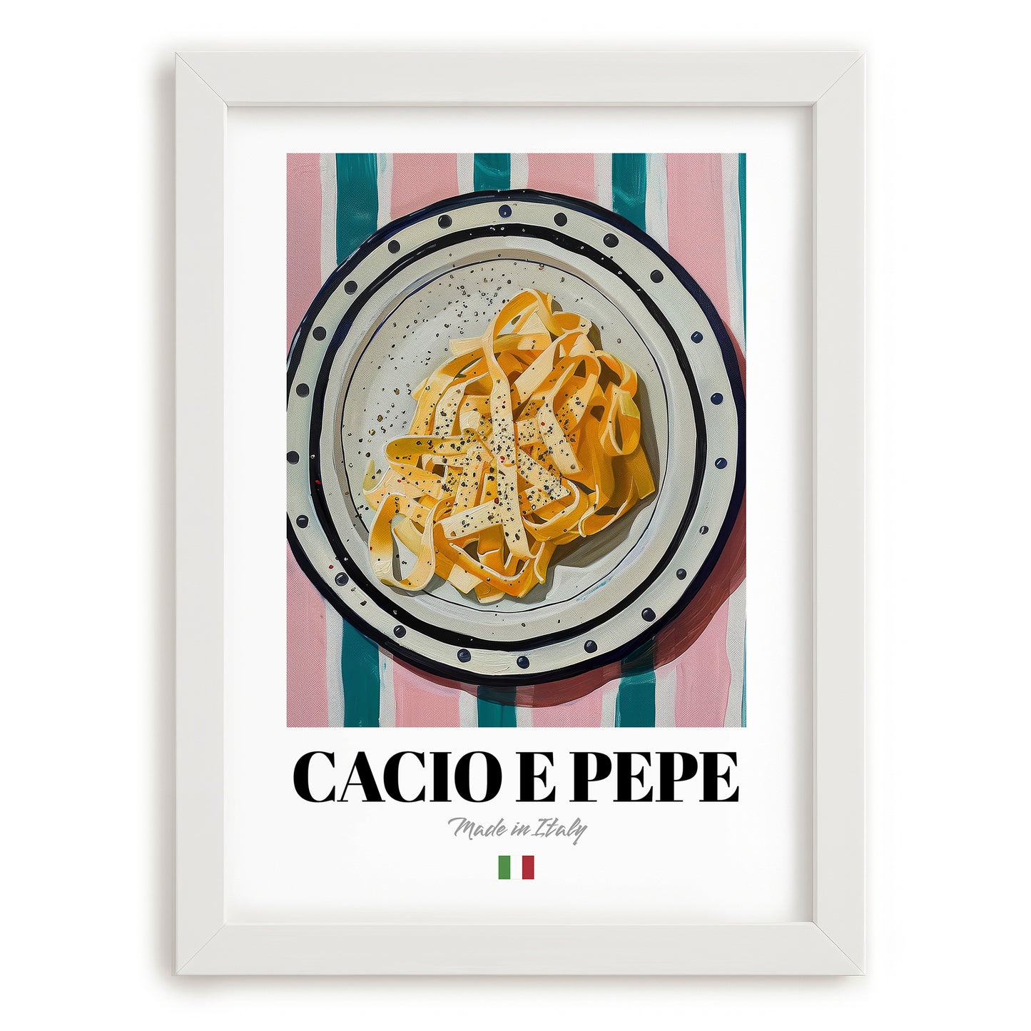 Cacio e Pepe – Italian Pasta, Osteria Still Life, placed in minimal white frame