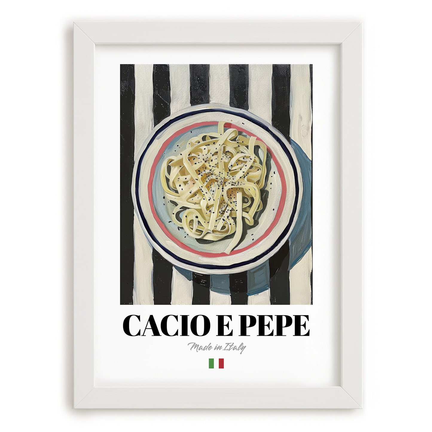 Cacio e Pepe – Italian Pasta, Trattoria Print, placed in minimal white frame