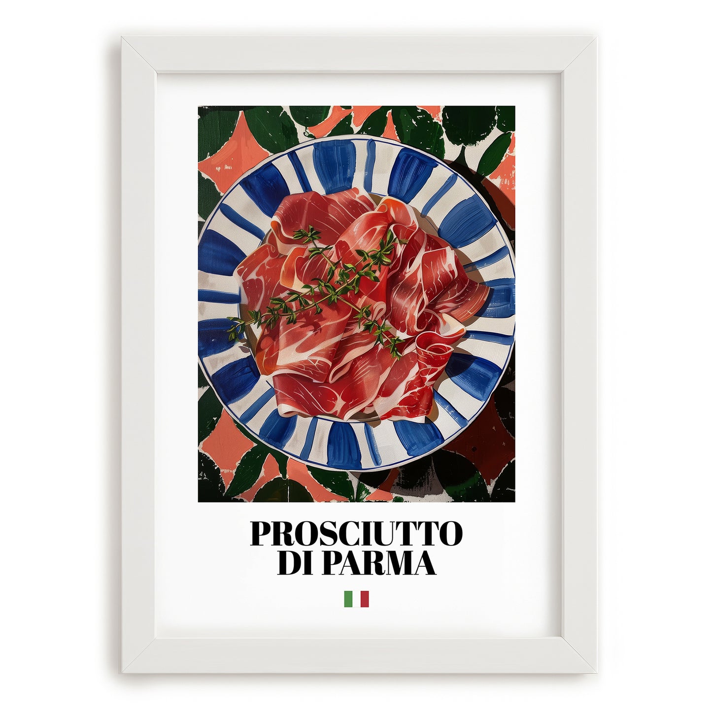 Prosciutto di Parma – Italian Meat Dish, Food Bar Poster, placed in minimal white frame