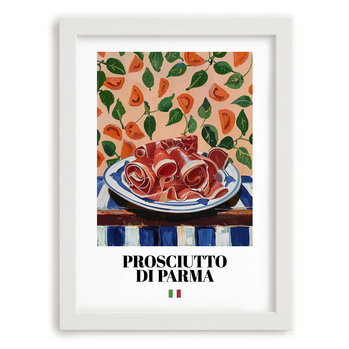 Prosciutto di Parma – Italian Meat Dish, Restaurant Poster, placed in minimal white frame