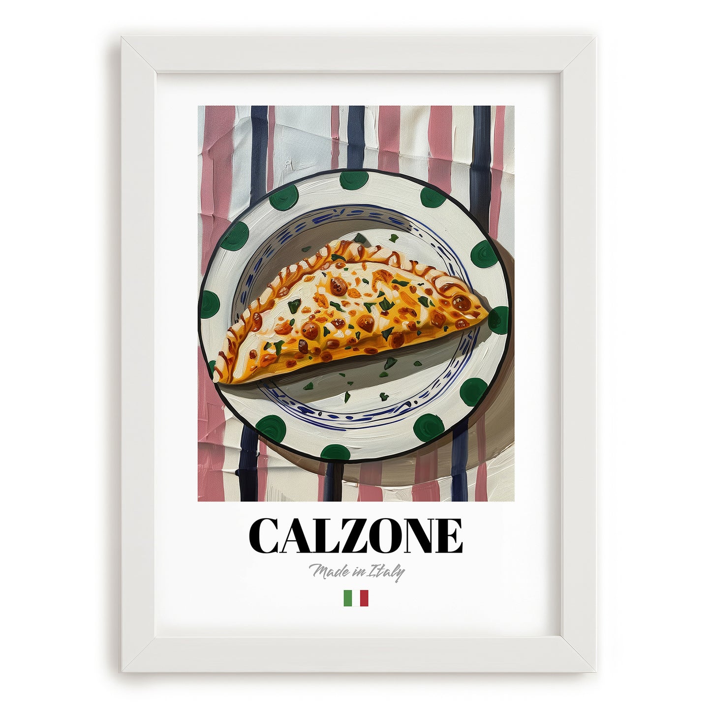 Calzone – Italian Pizza, Pizzeria Wall Art, placed in minimal white frame