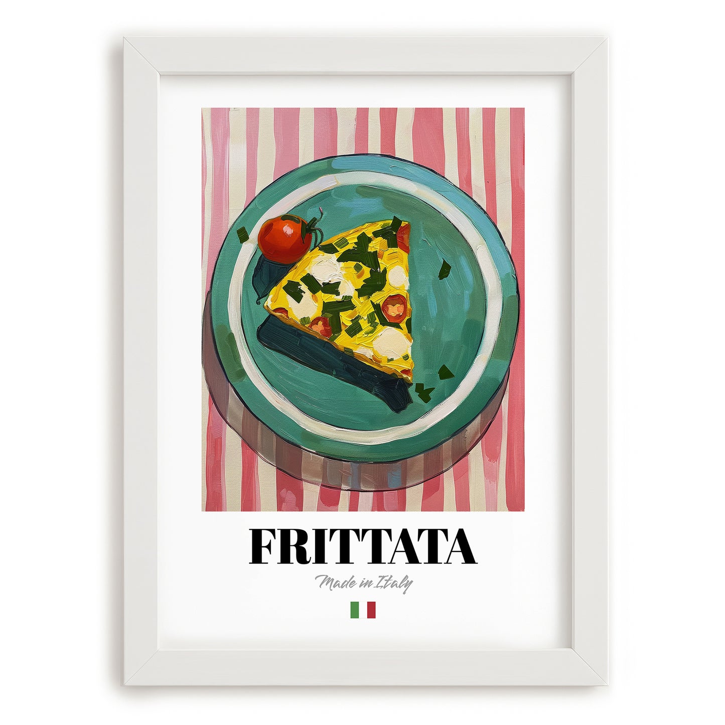 Frittata – Italian Snack Dish, Restaurant Poster, placed in minimal white frame