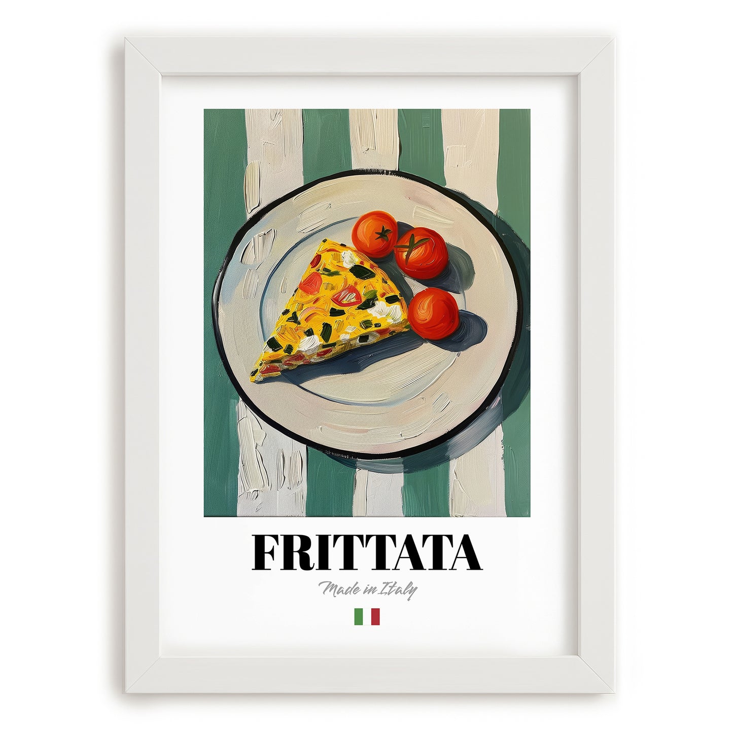 Frittata – Italian Snack Dish, Restaurant Painting, placed in minimal white frame