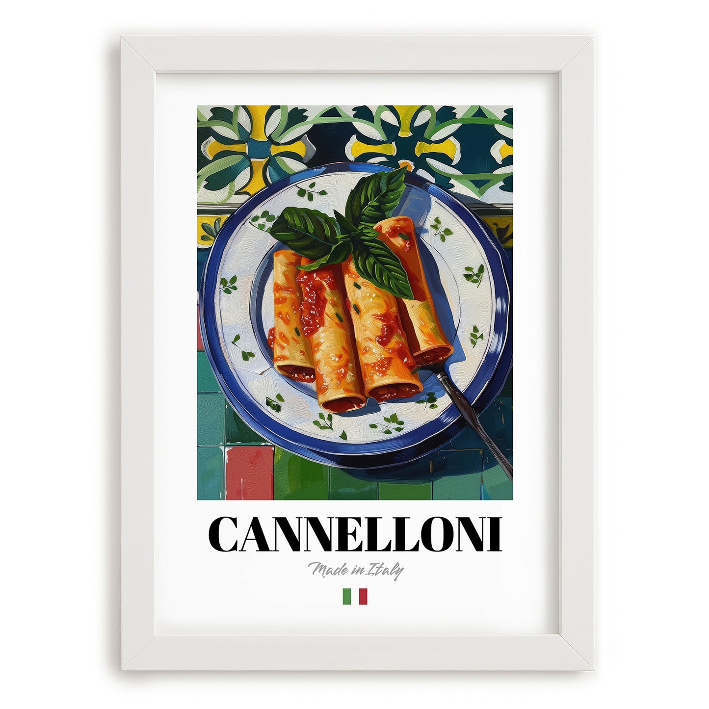 Cannelloni – Italian Pasta, Ristorante Print, placed in minimal white frame