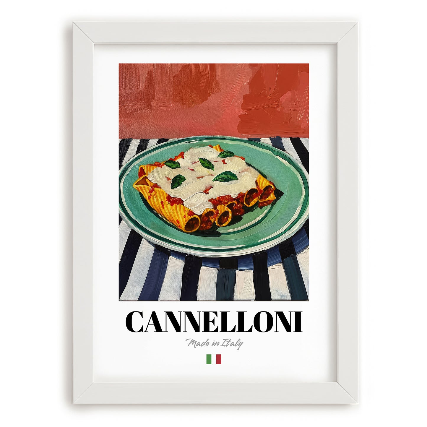 Cannelloni – Italian Pasta, Ristorante Illustration, placed in minimal white frame
