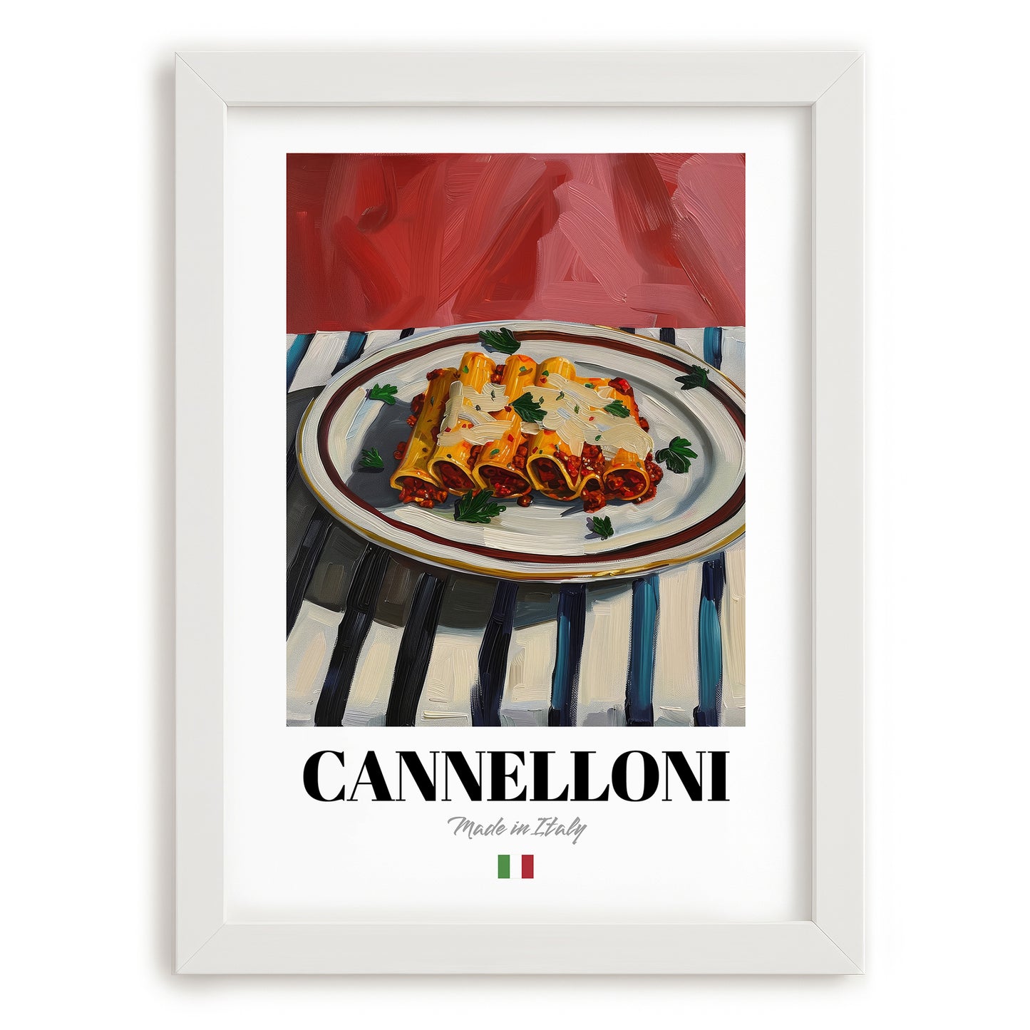 Cannelloni – Italian Pasta, Trattoria Poster, placed in minimal white frame