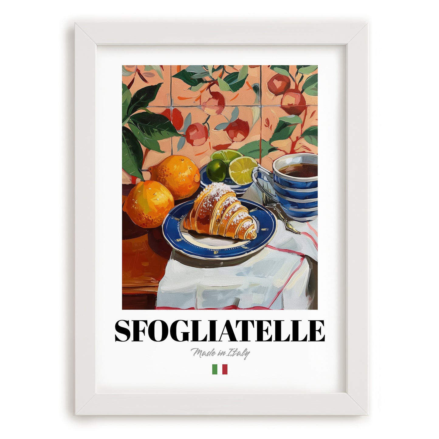 Sfogliatelle – Italian Pastry Dish, Café Wall Art, placed in minimal white frame