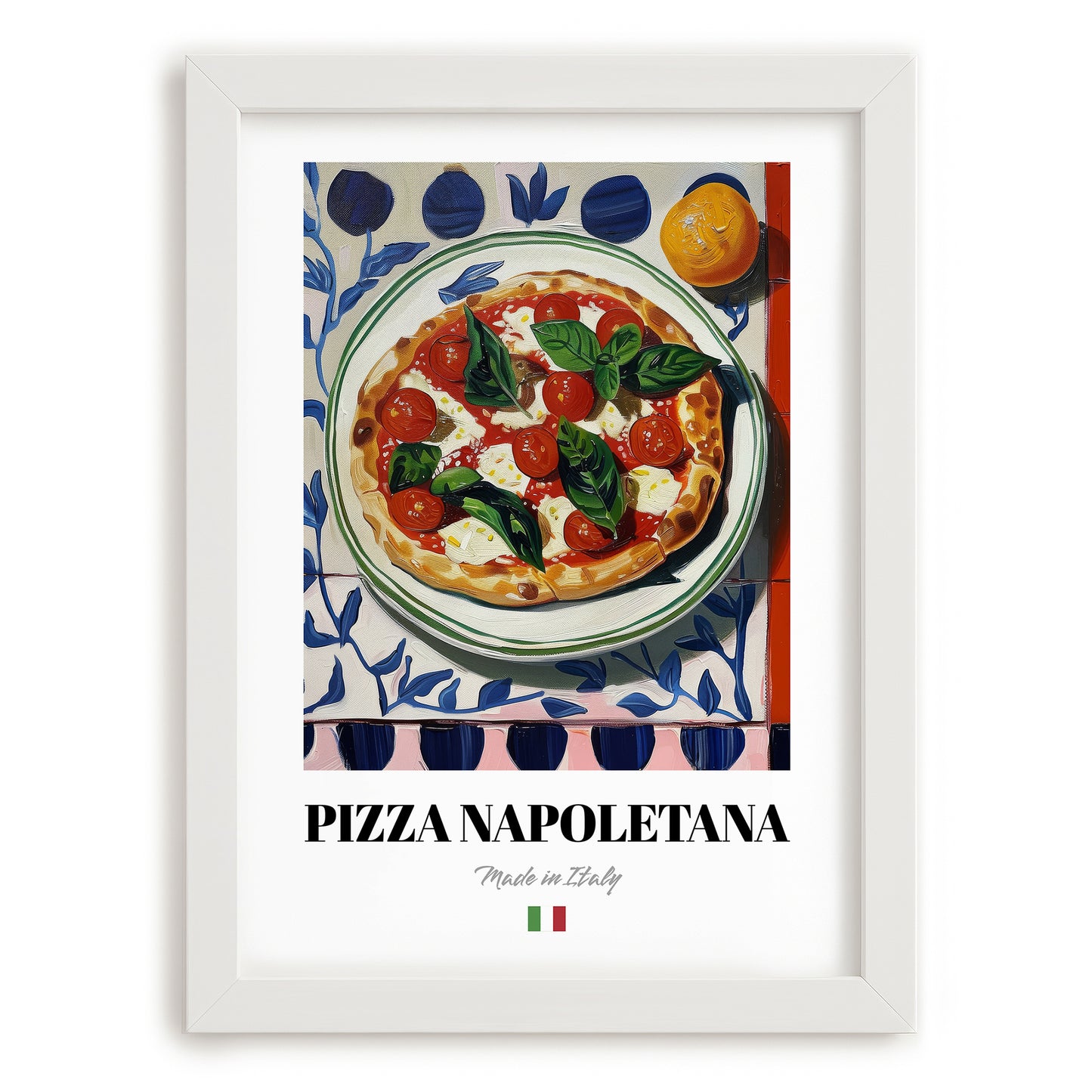 Pizza Napoletana – Italian Pizza, Trattoria Poster, placed in minimal white frame