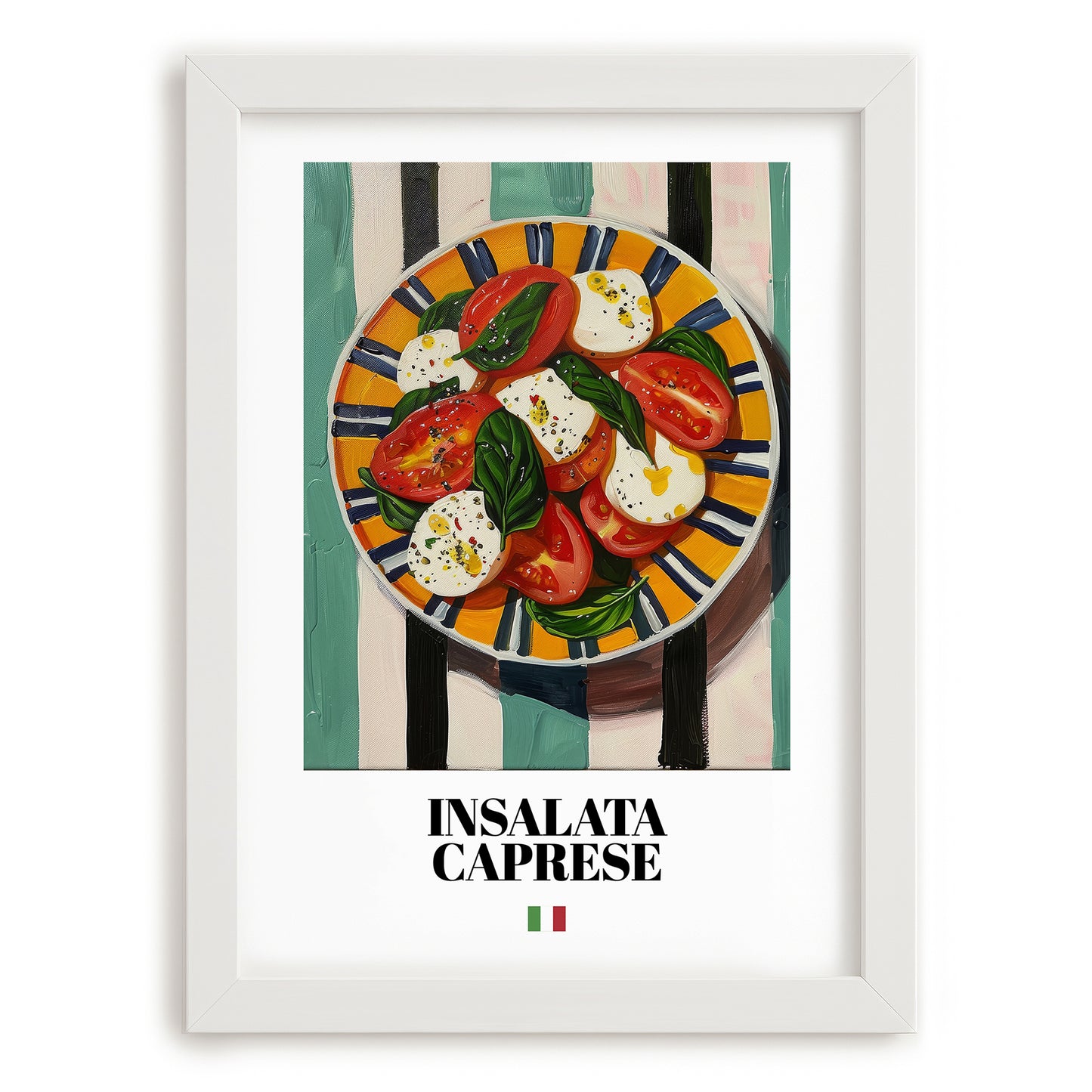Insalata Caprese – Italian Salad Dish, Bistro Still Life, placed in minimal white frame