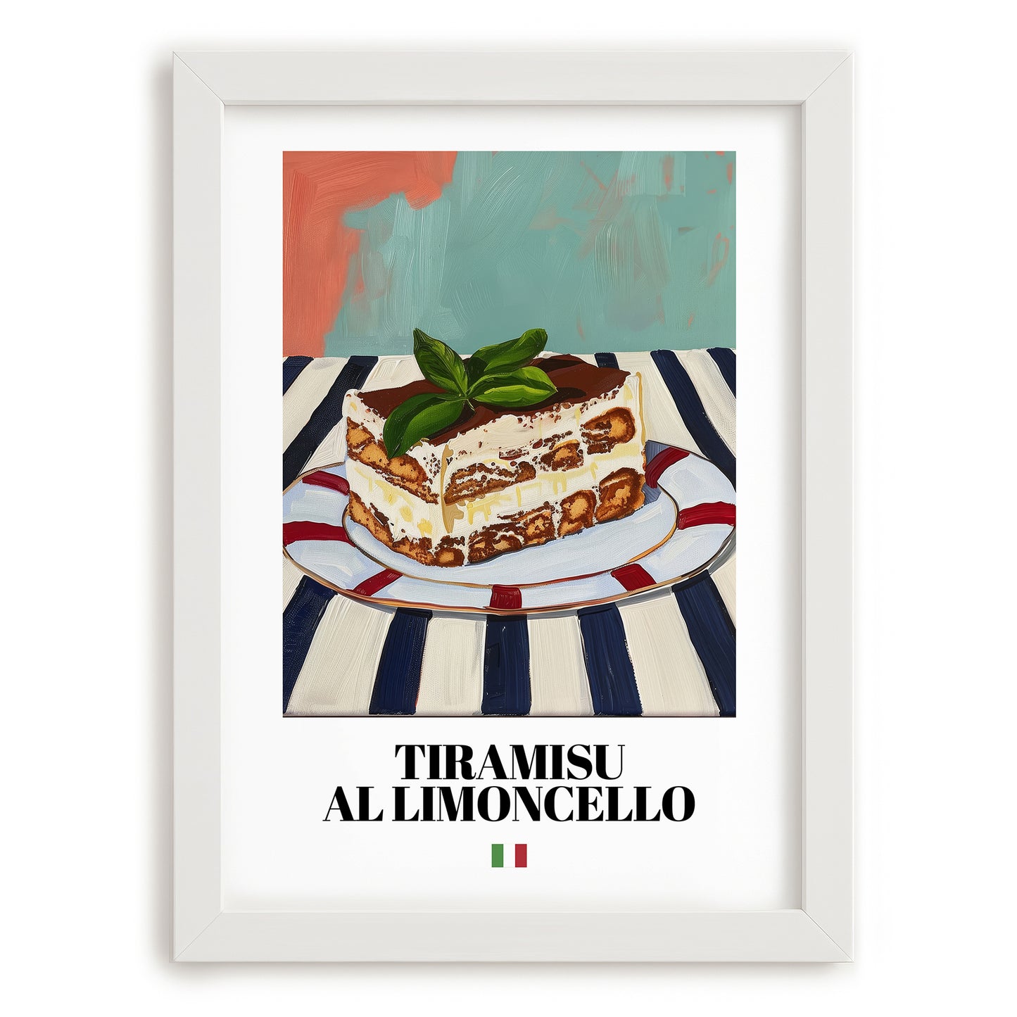 Tiramisu al Limoncello – Italian Dessert Dish, Bistro Wall Art, placed in minimal white frame