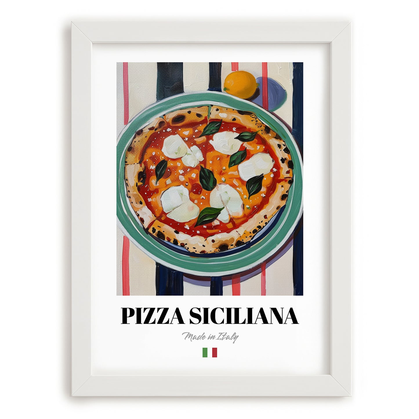 Pizza Siciliana – Italian Pizza, Restaurant Poster, placed in minimal white frame