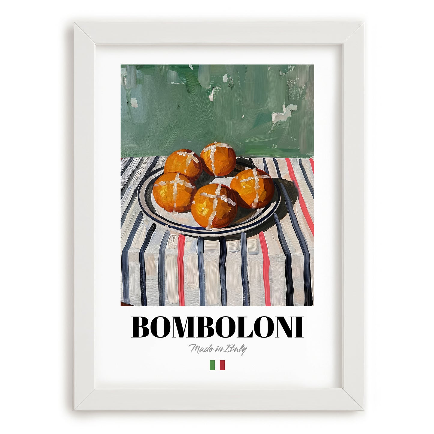 Bomboloni – Italian Pastry Dish, Café Poster, placed in minimal white frame