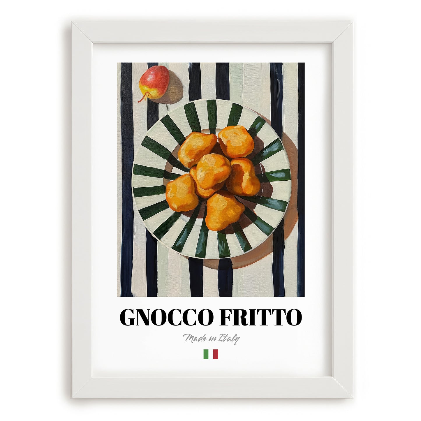 Gnocco fritto – Italian Snack Dish, Tavern Illustration, placed in minimal white frame