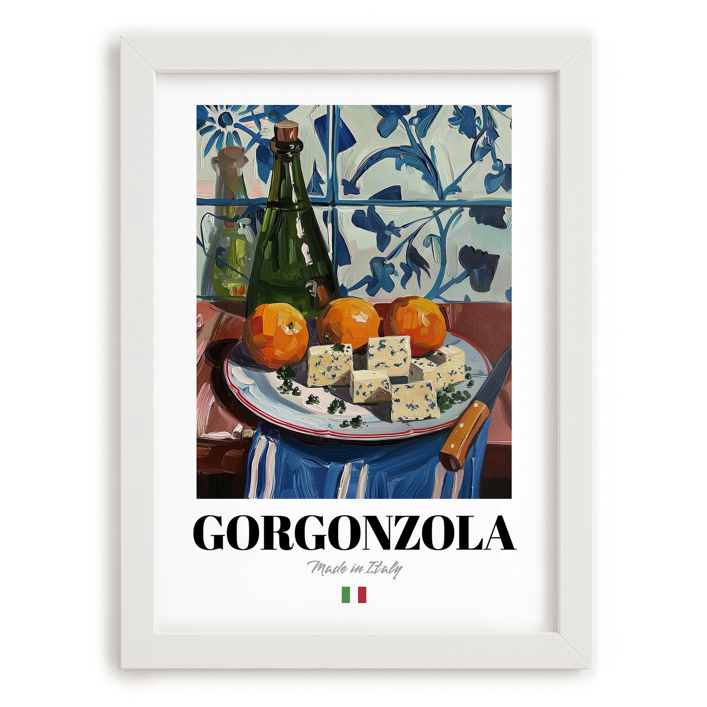 Gorgonzola – Italian Cheese Dish, Bistro Print, placed in minimal white frame