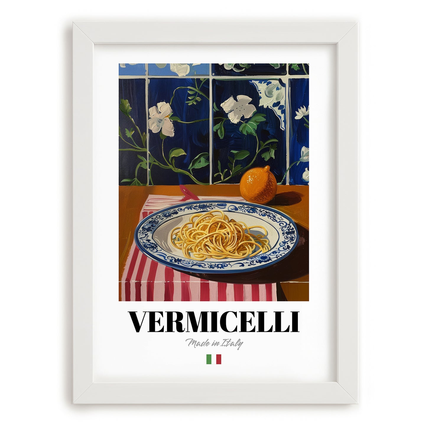 Vermicelli – Italian Pasta, Osteria Wall Art, placed in minimal white frame