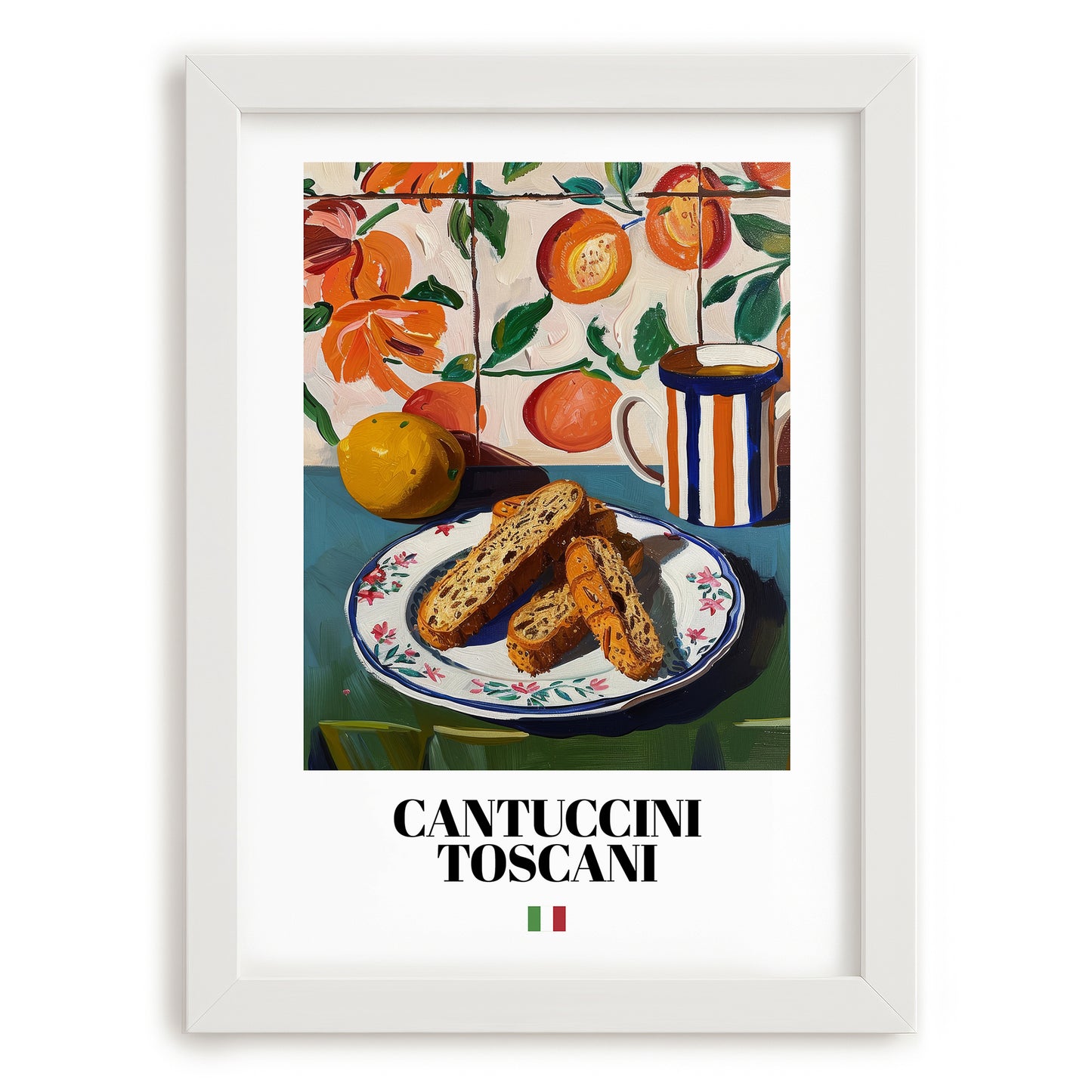 Cantuccini Toscani – Italian Biscuits Dish, Tavern Painting, placed in minimal white frame