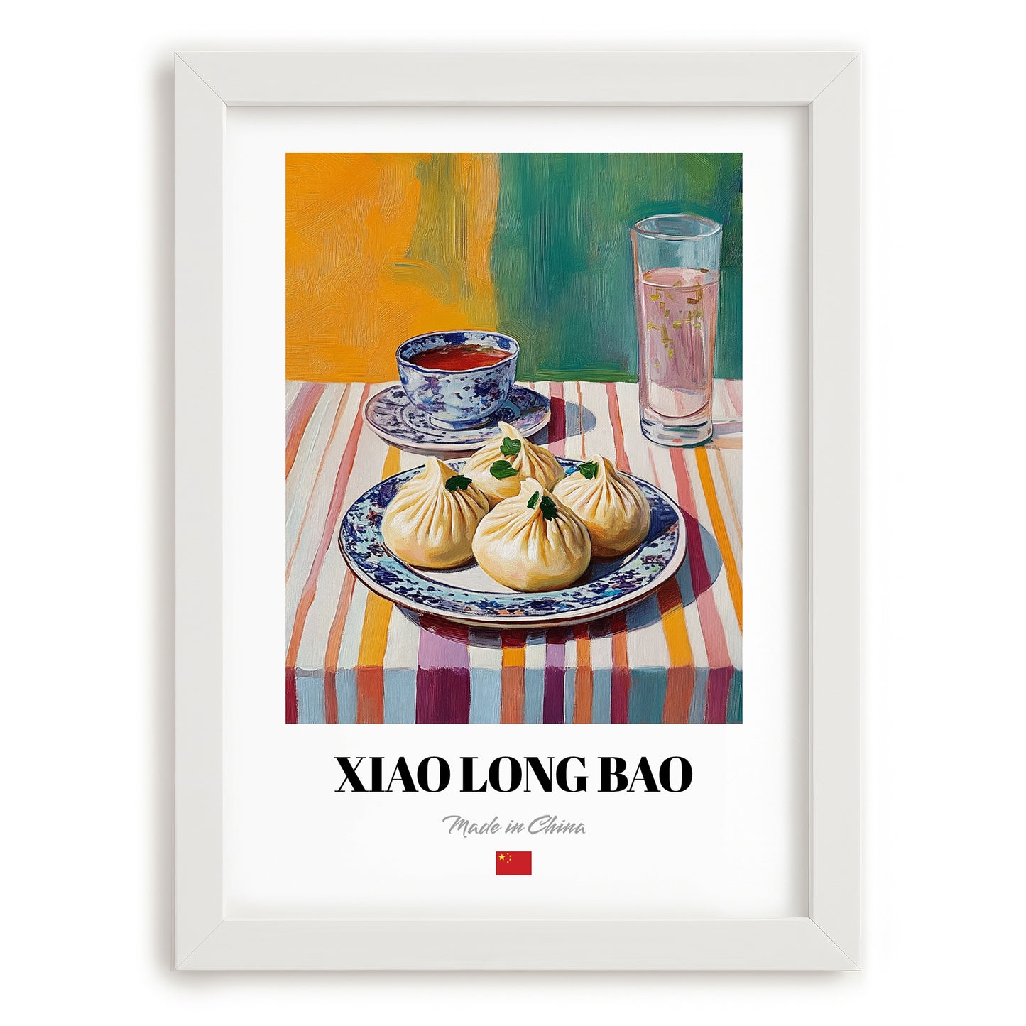Xiao Long Bao – Colorful Oil Painting, Chinese Food Poster, placed in minimal white frame