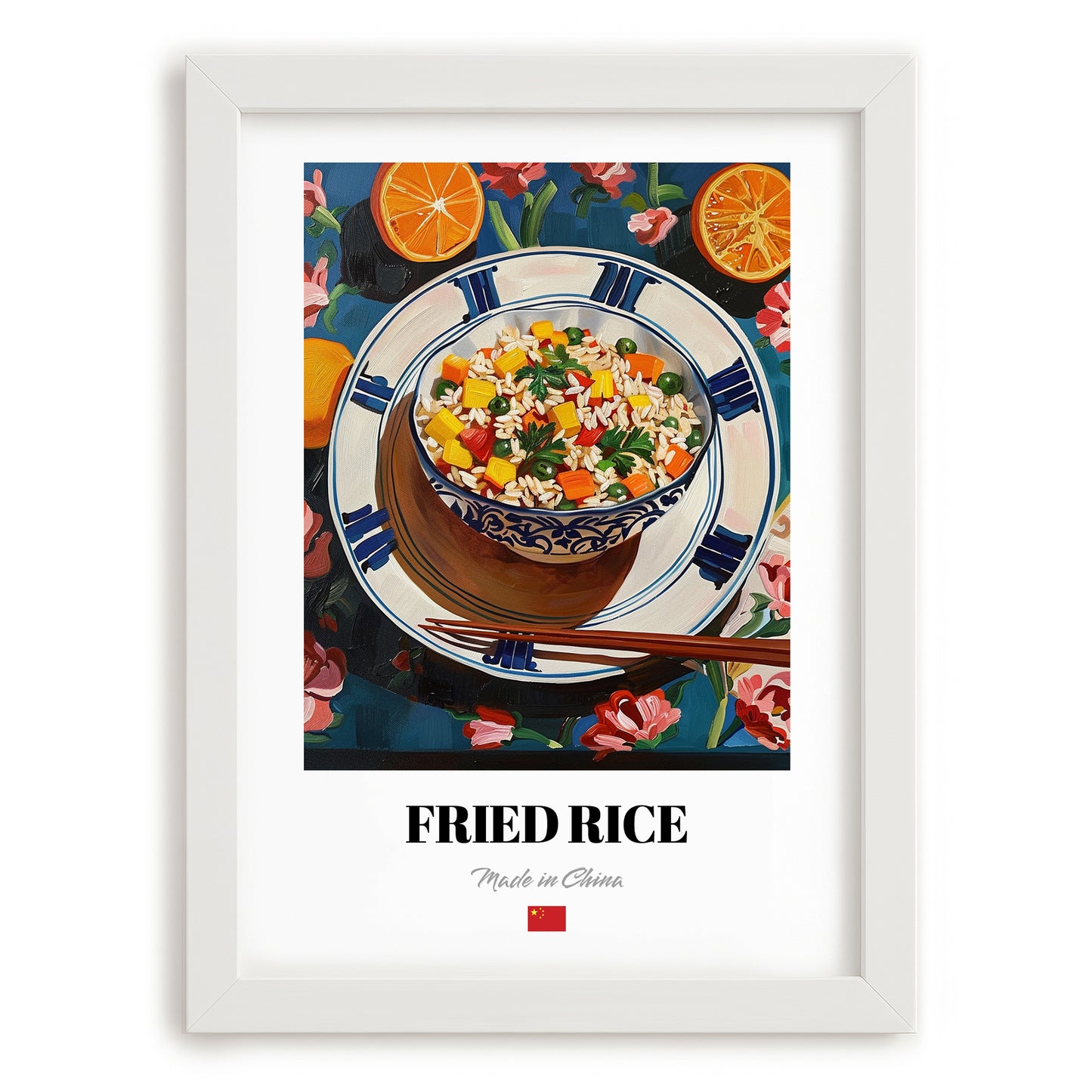 Fried Rice (Chǎofàn) – Art, Chinese Food Wall Painting, placed in minimal white frame