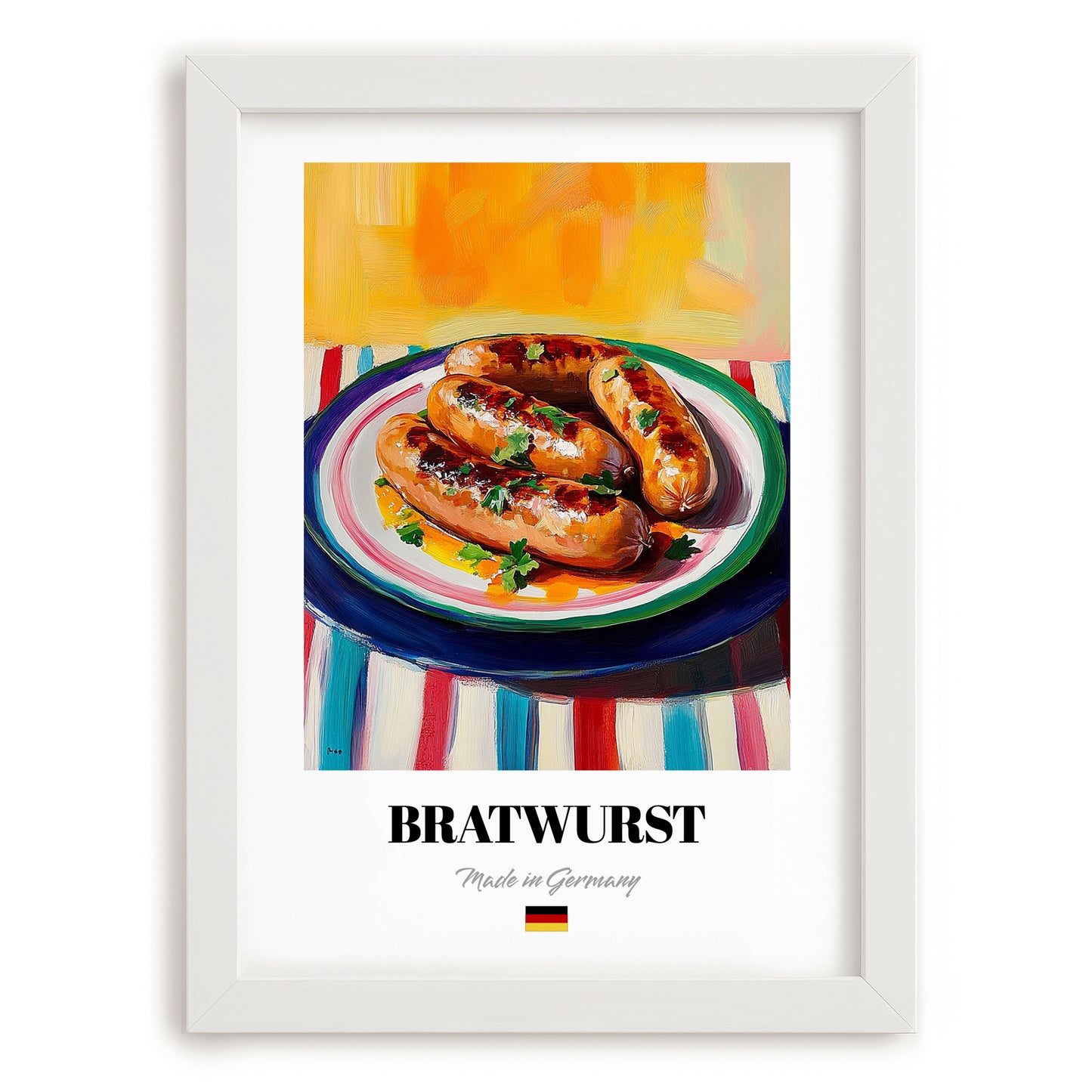 Bratwurst – Art, German Food Poster, placed in minimal white frame