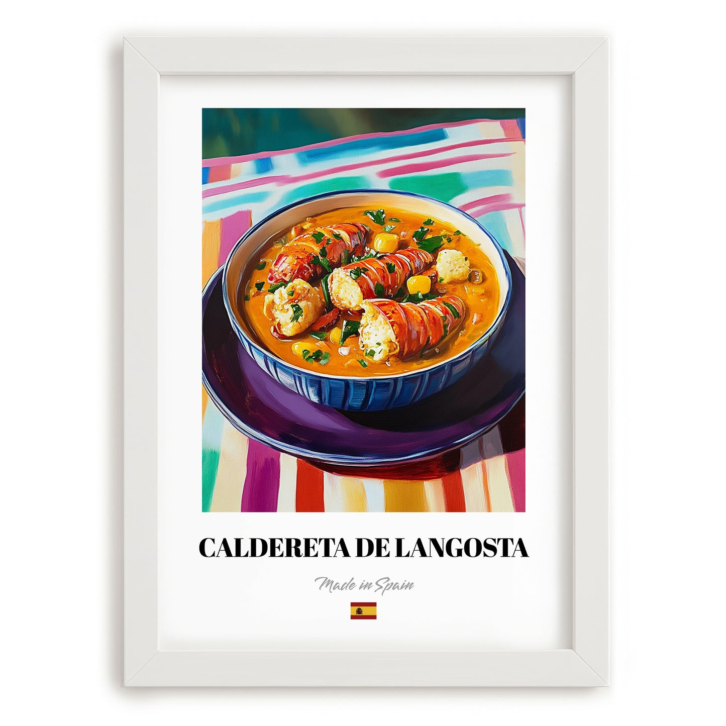 Caldereta de Langosta – Art, Spanish Food Poster, placed in minimal white frame