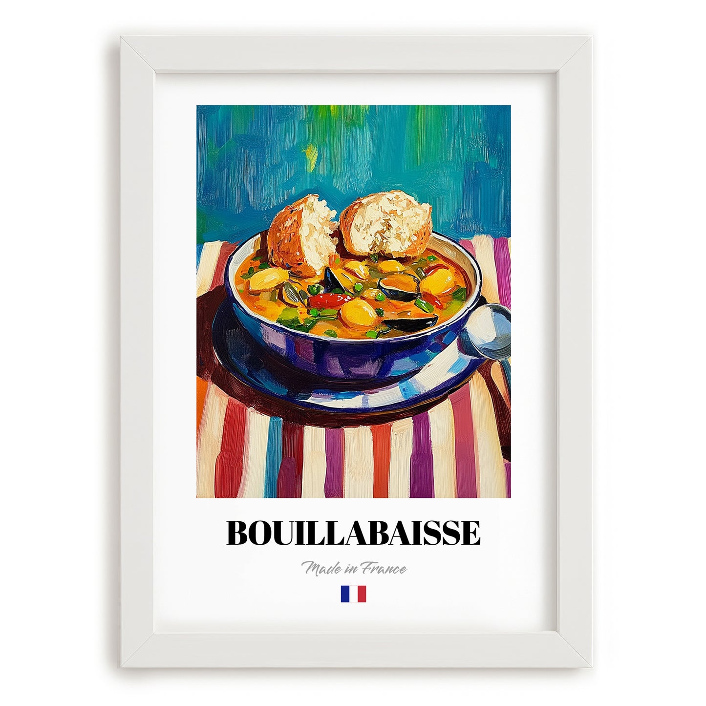 Bouillabaisse – Art, French Food Illustration, placed in minimal white frame